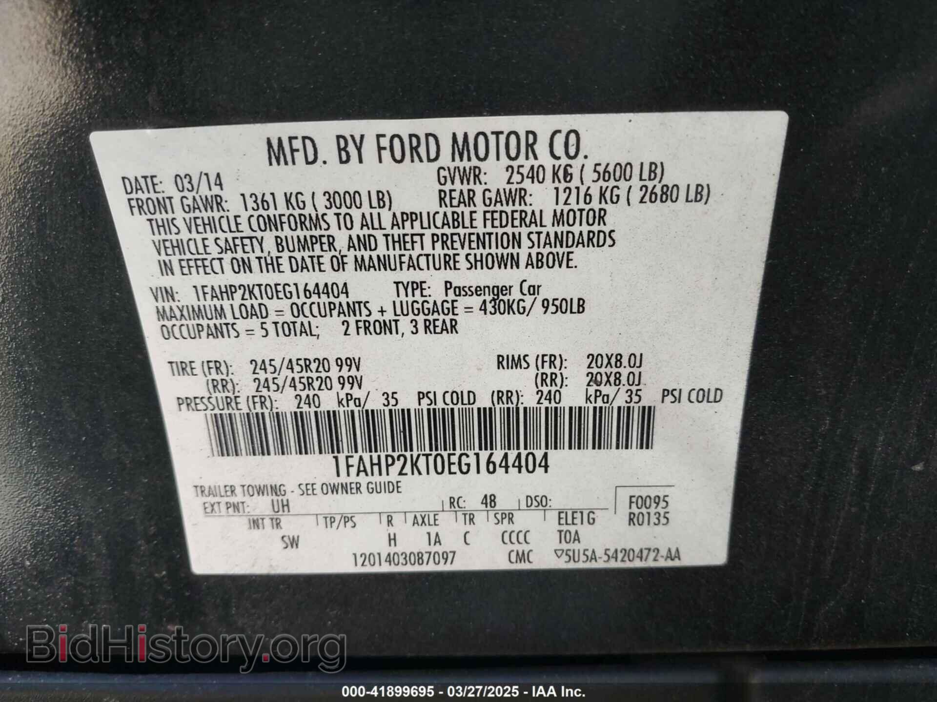 2014 FORD TAURUS - VIN: 1FAHP2KT0EG164404 - Фото 9