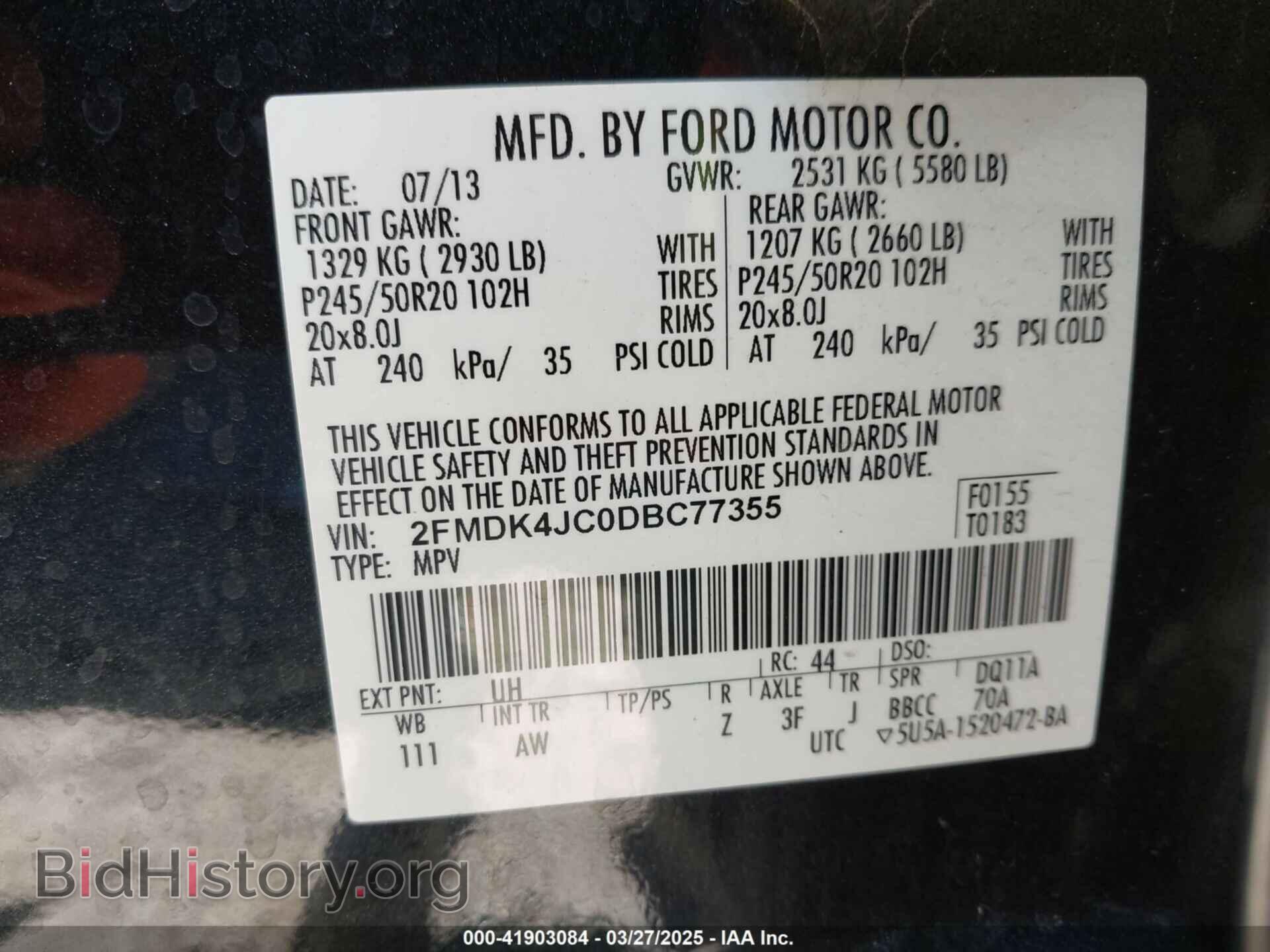 2013 FORD EDGE - VIN: 2FMDK4JC0DBC77355 - Фото 9