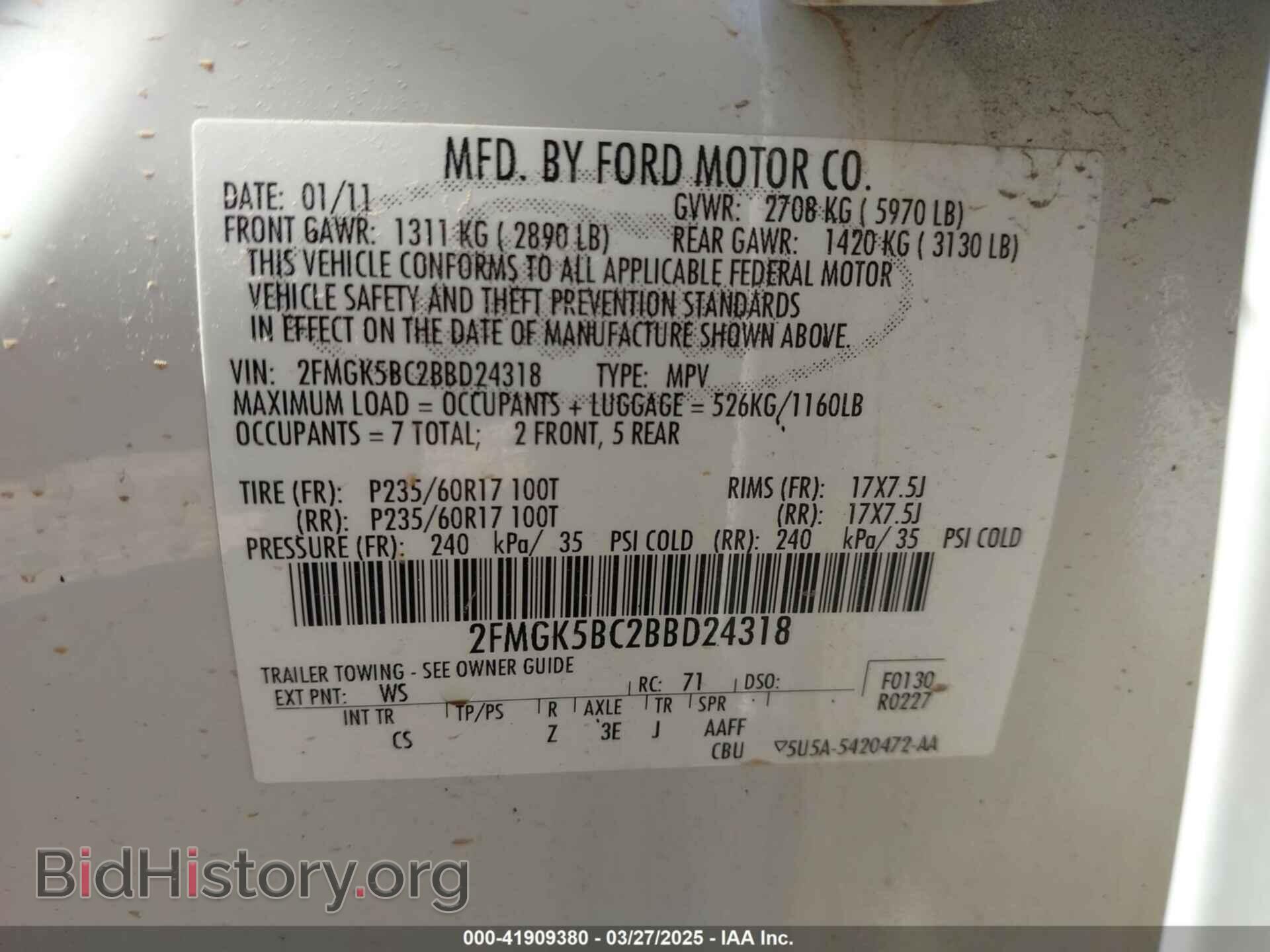 2011 FORD FLEX - VIN: 2FMGK5BC2BBD24318 - Photo 9