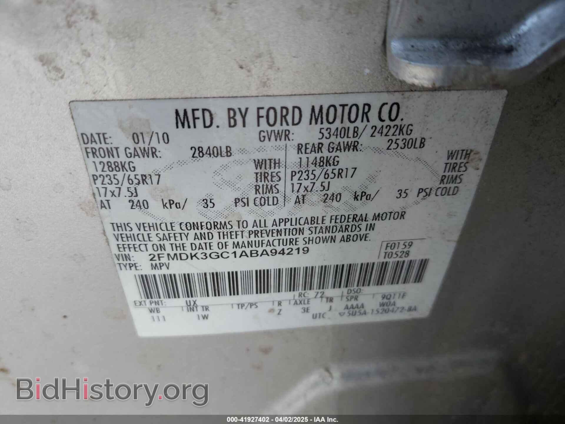 2010 FORD EDGE - VIN: 2FMDK3GC1ABA94219 - Фото 9