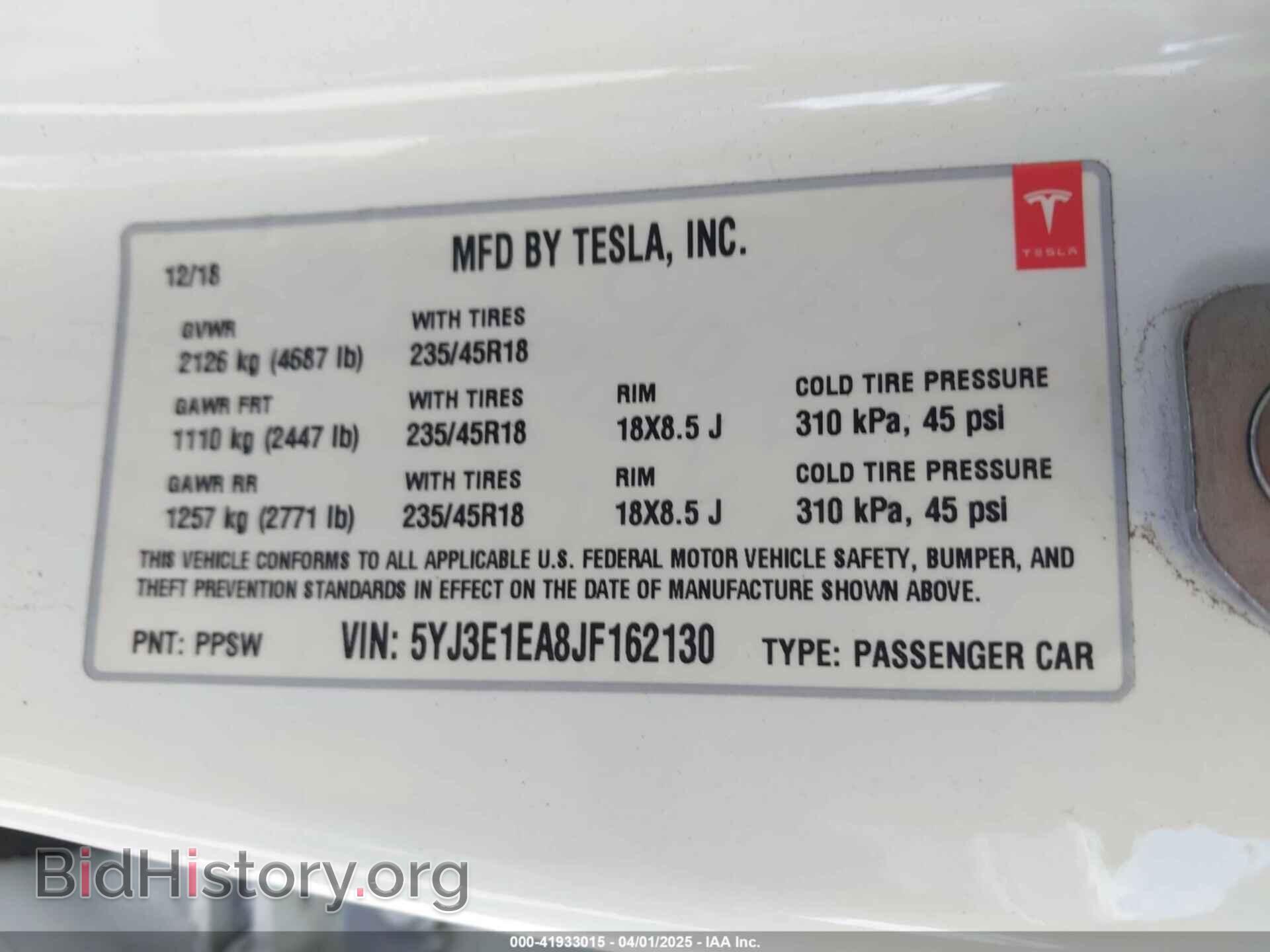 2018 TESLA MODEL 3 - VIN: 5YJ3E1EA8JF162130 - Photo 9