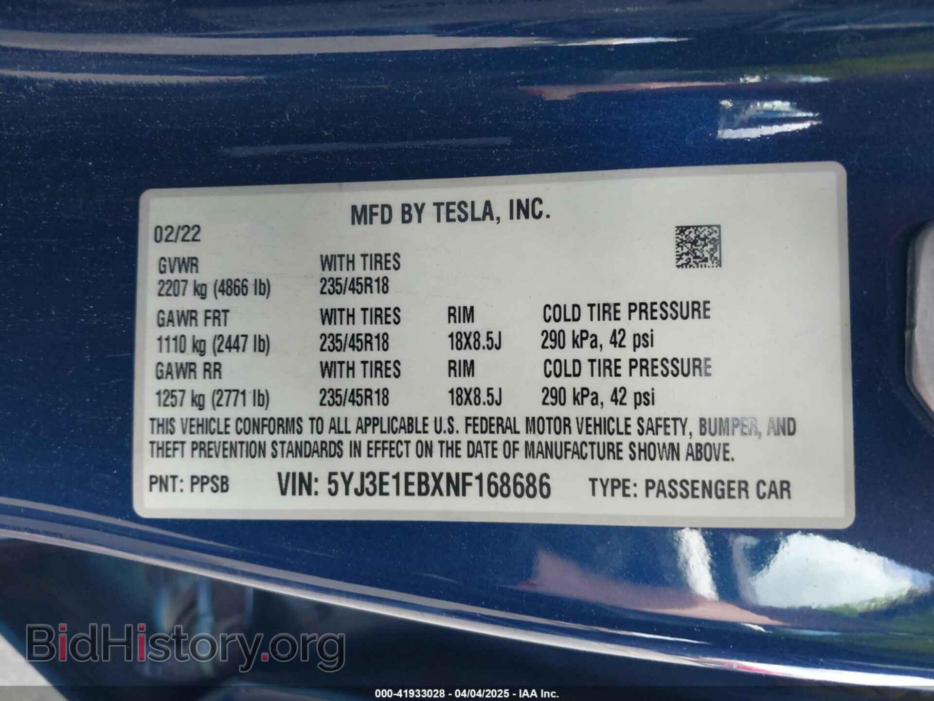 2022 TESLA MODEL 3 - VIN: 5YJ3E1EBXNF168686 - Фото 9