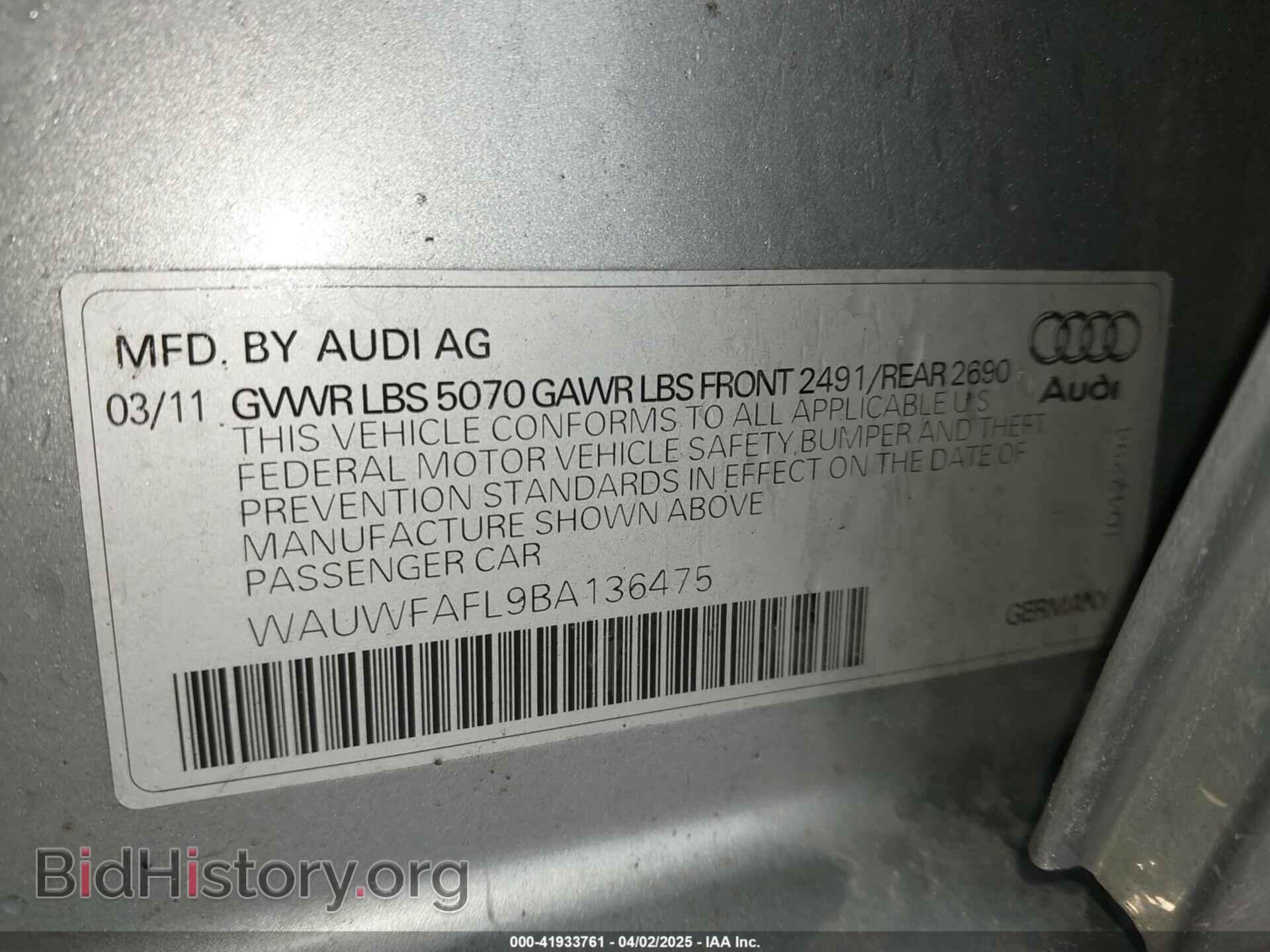 2011 AUDI A4 - VIN: WAUWFAFL9BA136475 - Фото 9