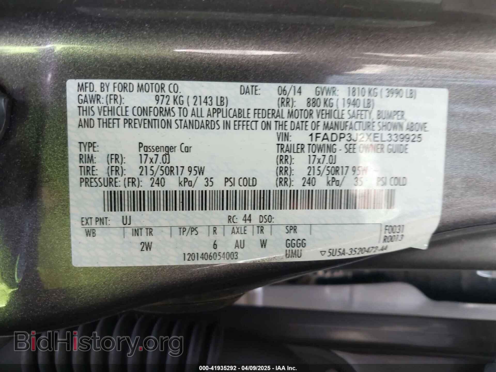 2014 FORD FOCUS - VIN: 1FADP3J2XEL339925 - Фото 9
