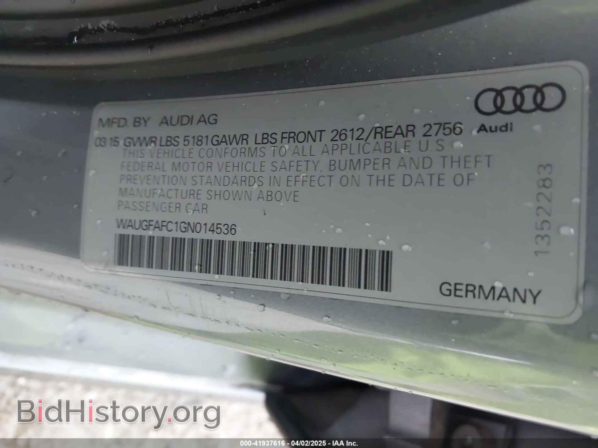 2016 AUDI A6 - VIN: WAUGFAFC1GN014536 - Фото 9