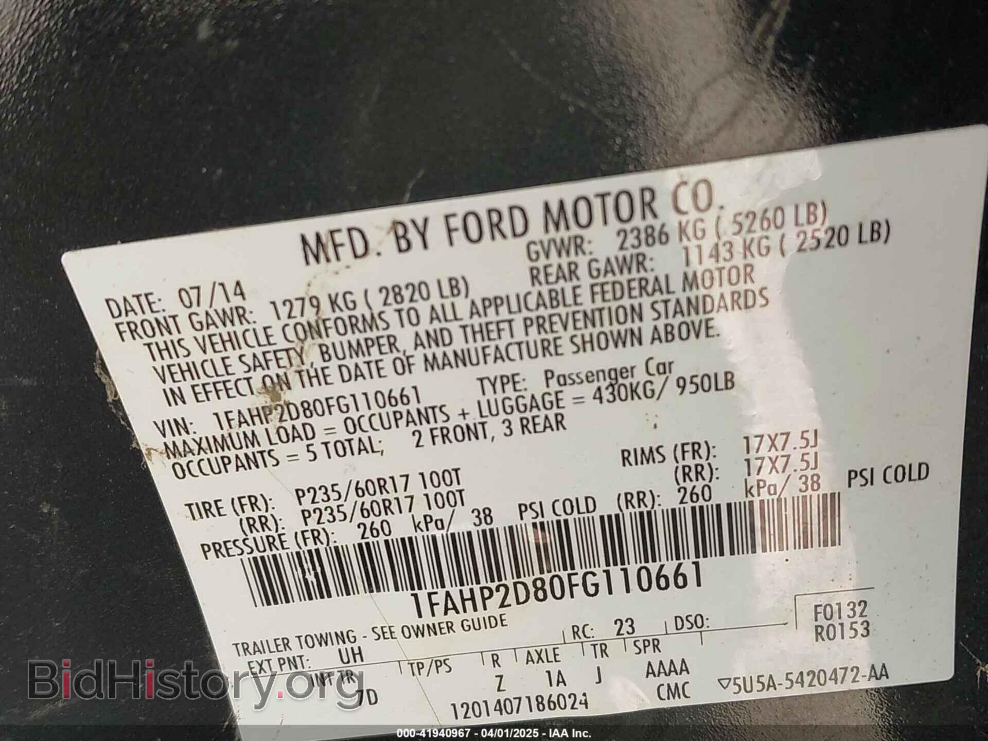 2015 FORD TAURUS - VIN: 1FAHP2D80FG110661 - Фото 9