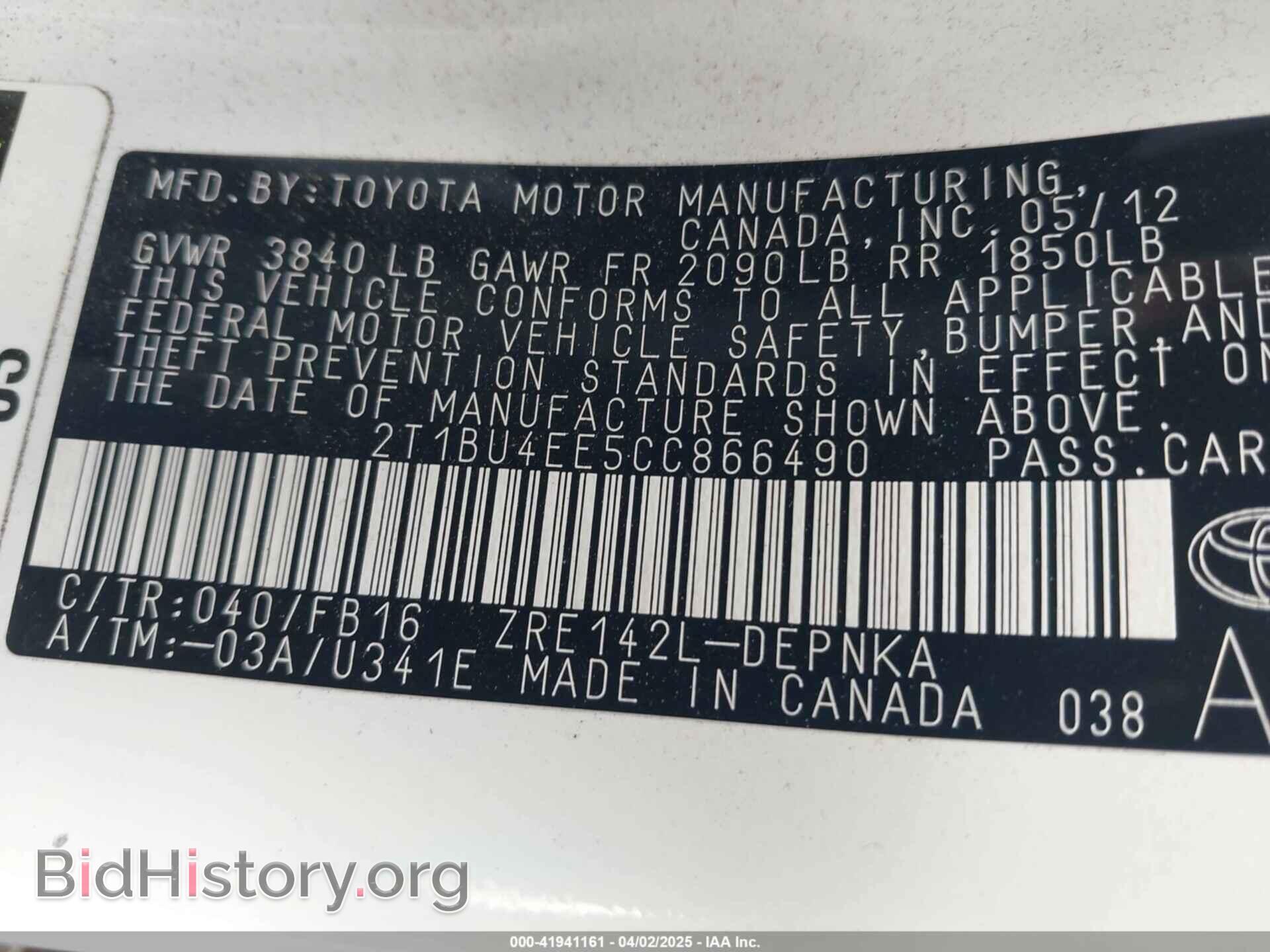 2012 TOYOTA COROLLA - VIN: 2T1BU4EE5CC866490 - Фото 9