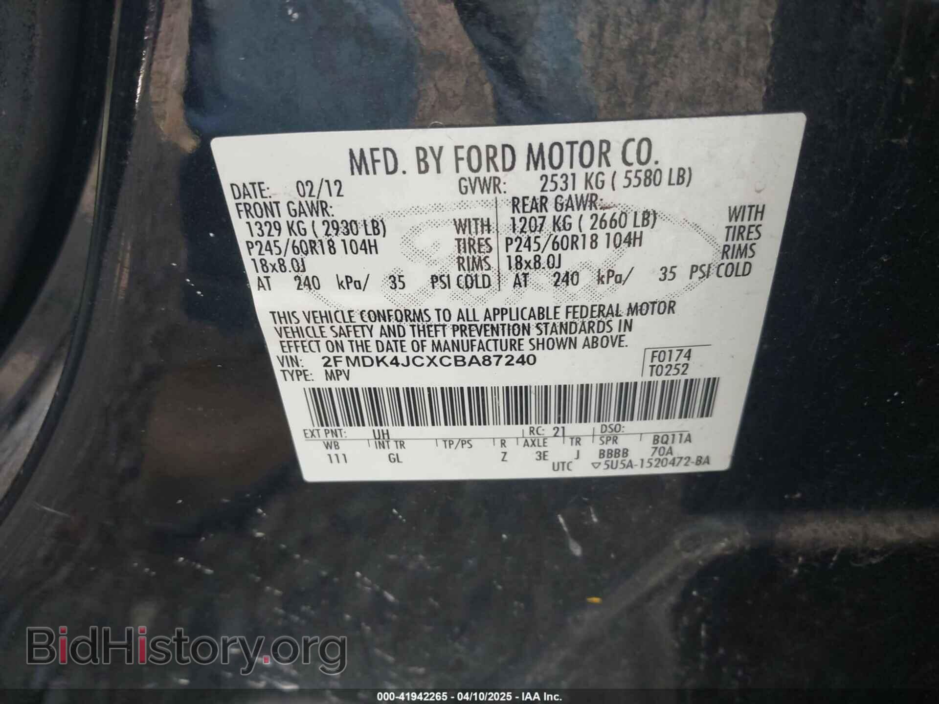 2012 FORD EDGE - VIN: 2FMDK4JCXCBA87240 - Photo 9