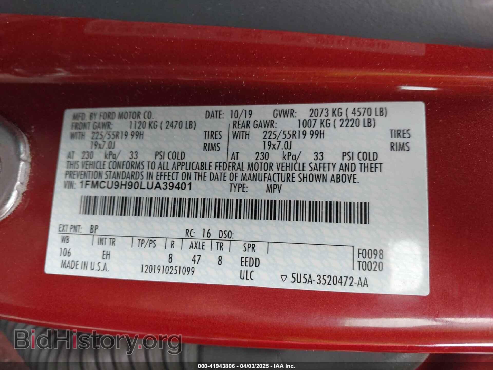 2020 FORD ESCAPE - VIN: 1FMCU9H90LUA39401 - Фото 9