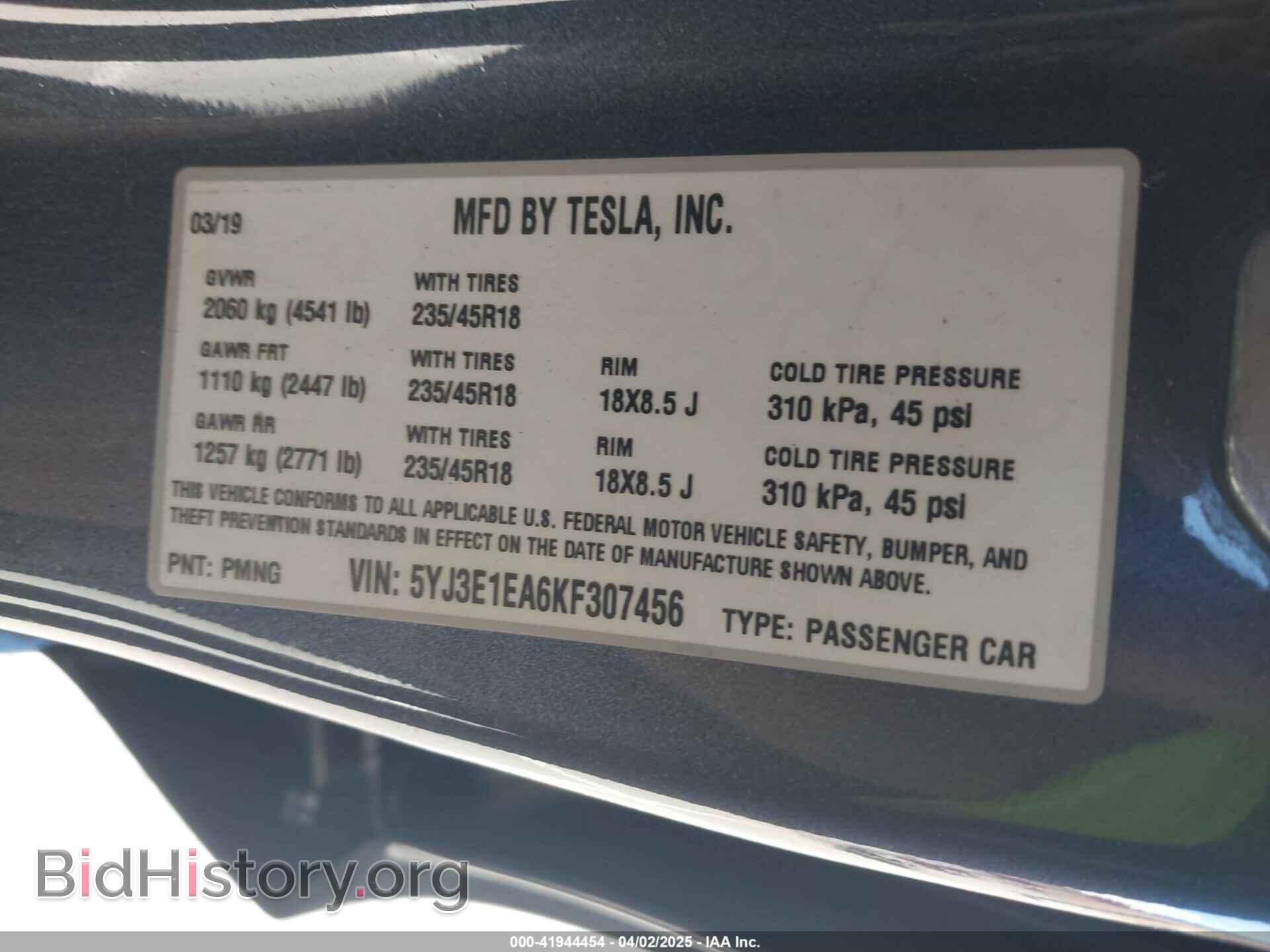 2019 TESLA MODEL 3 - VIN: 5YJ3E1EA6KF307456 - Фото 9