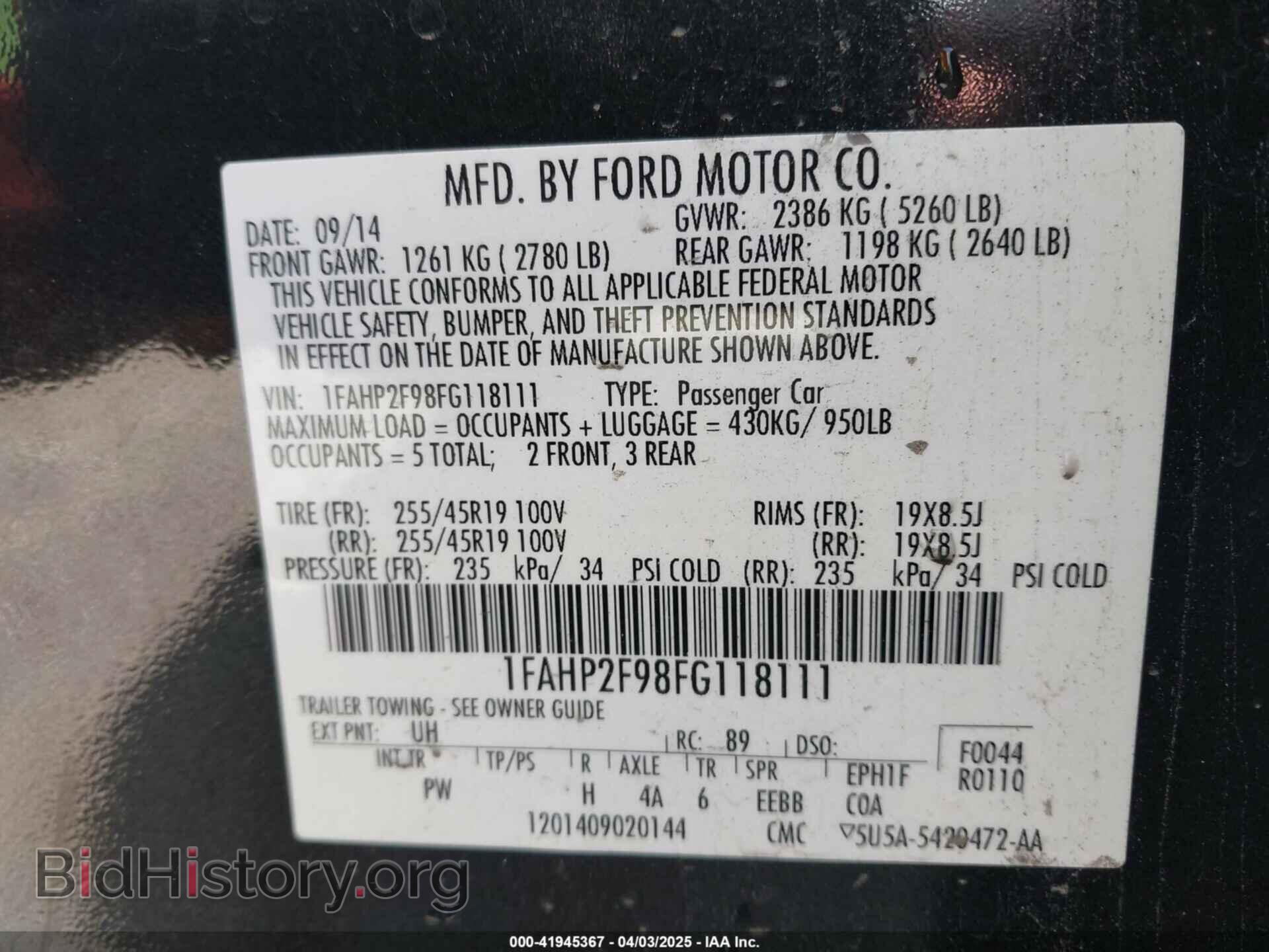 2015 FORD TAURUS - VIN: 1FAHP2F98FG118111 - Фото 9