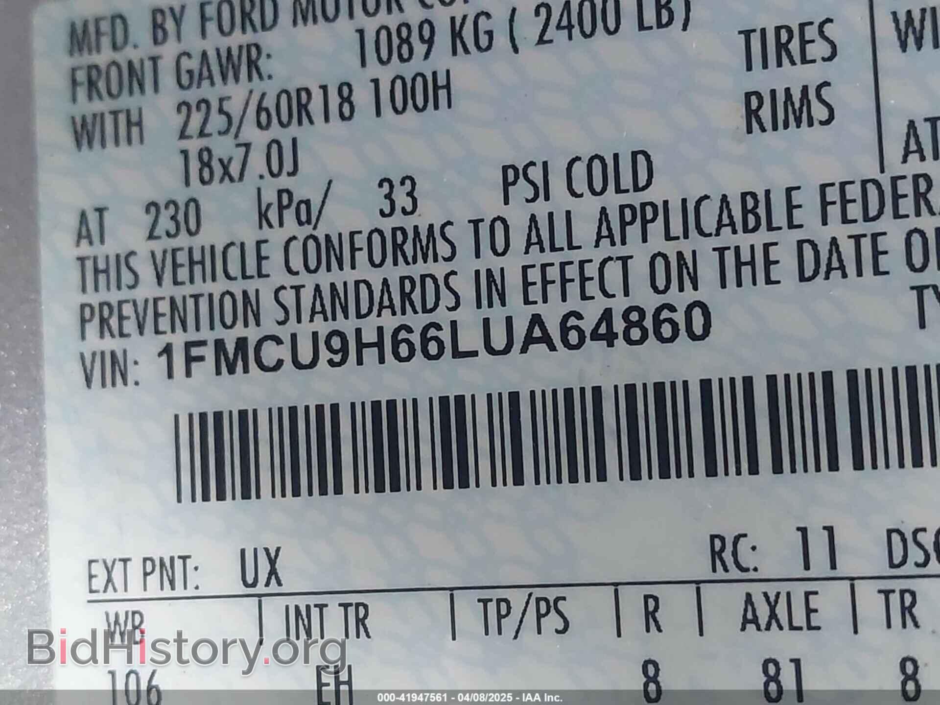 2020 FORD ESCAPE - VIN: 1FMCU9H66LUA64860 - Photo 9