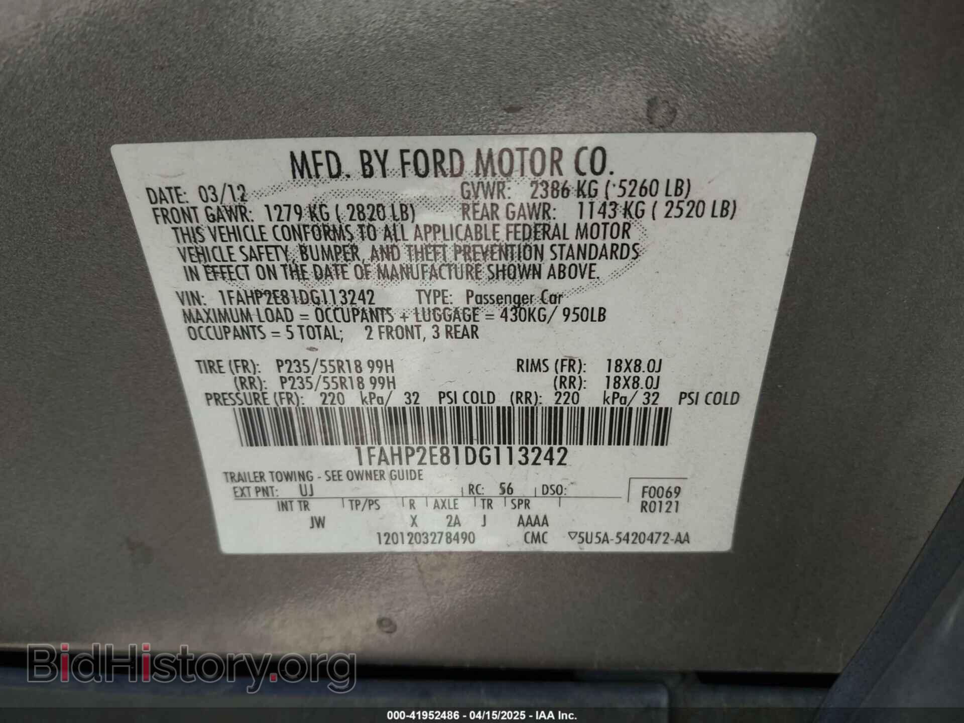 2013 FORD TAURUS - VIN: 1FAHP2E81DG113242 - Photo 9
