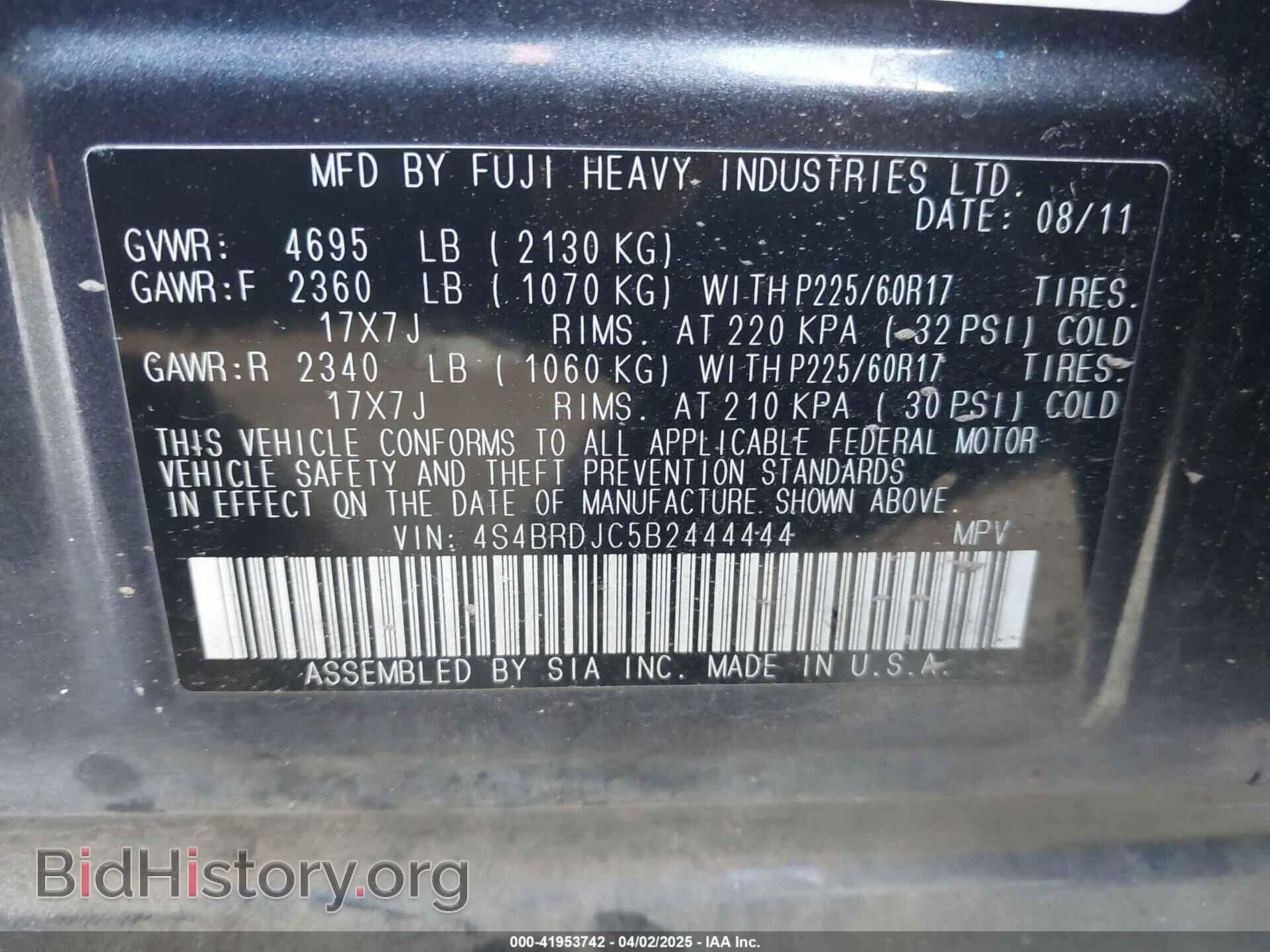 2011 SUBARU OUTBACK - VIN: 4S4BRDJC5B2444444 - Фото 9