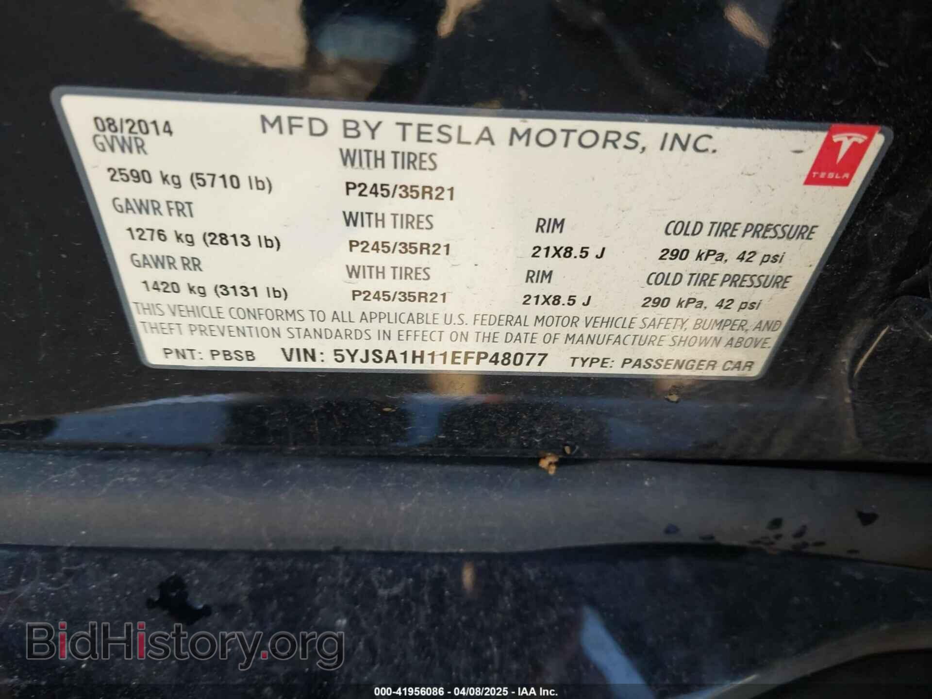 2014 TESLA MODEL S - VIN: 5YJSA1H11EFP48077 - Photo 9