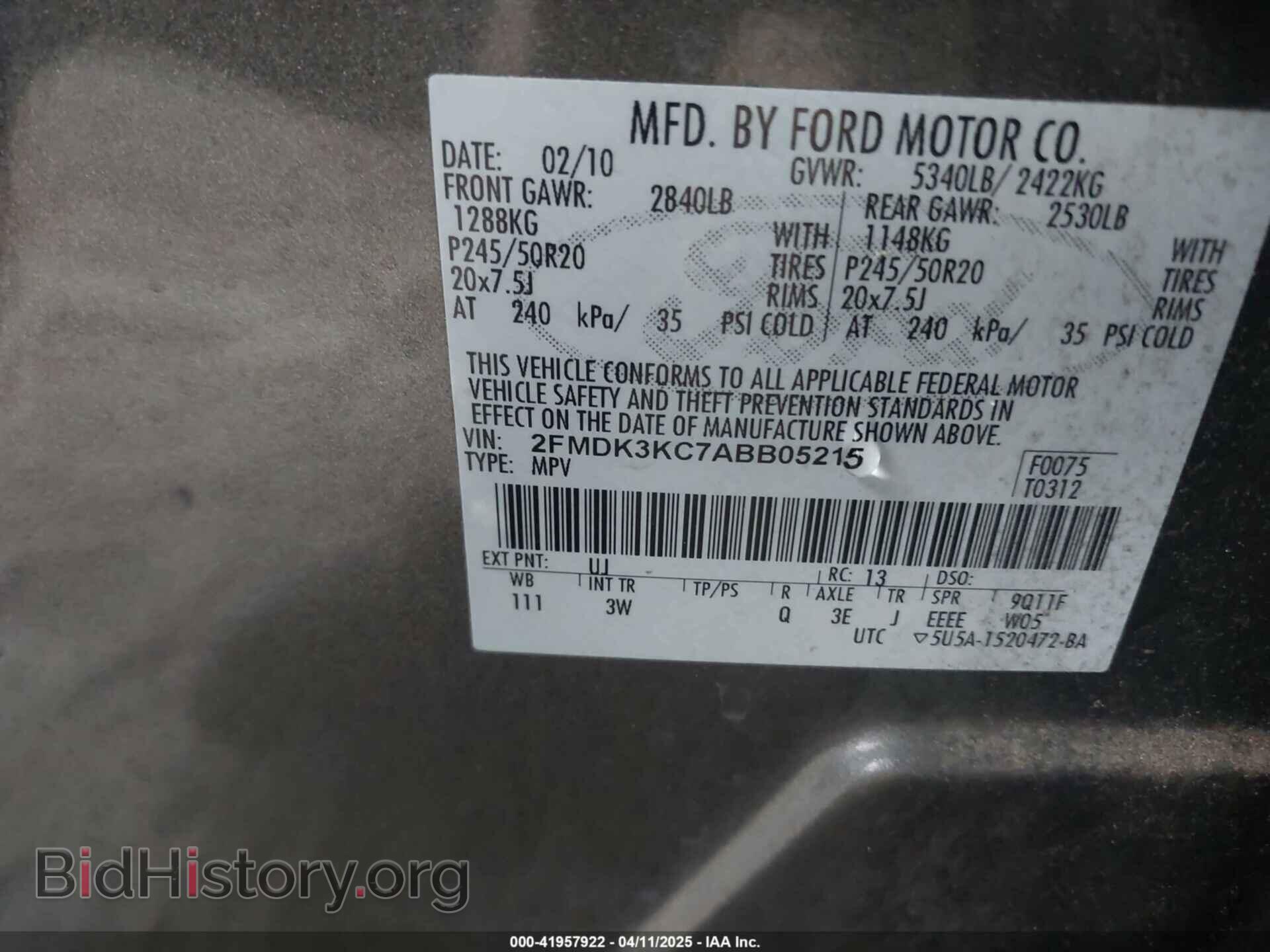 2010 FORD EDGE - VIN: 2FMDK3KC7ABB05215 - Фото 9