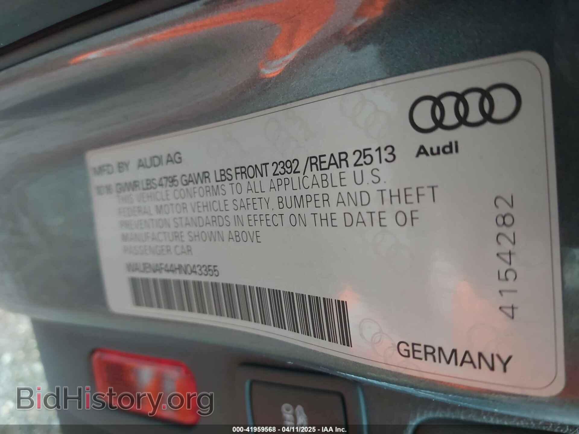 2017 AUDI A4 - VIN: WAUENAF44HN043355 - Фото 9