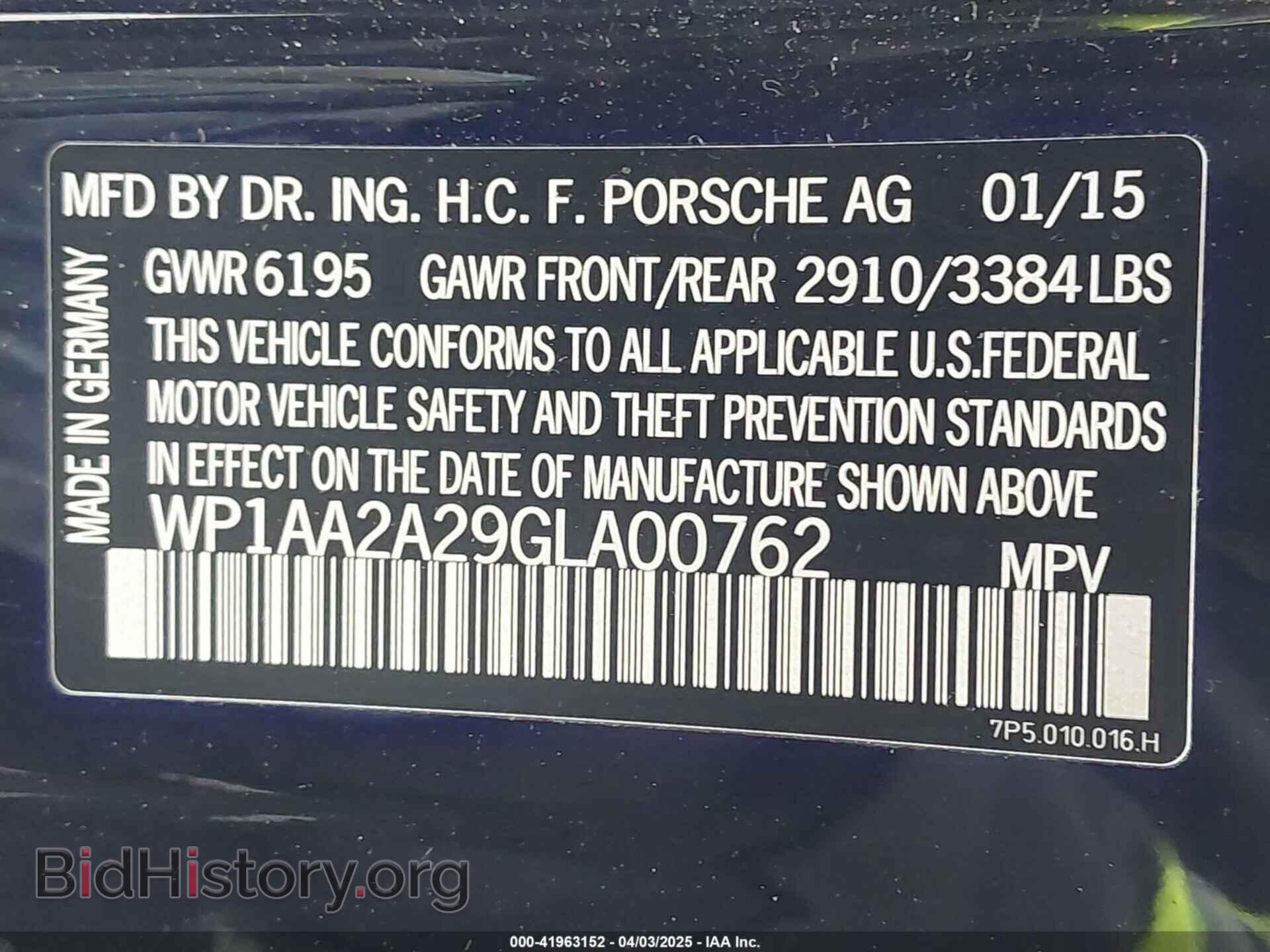 2016 PORSCHE CAYENNE - VIN: WP1AA2A29GLA00762 - Фото 9