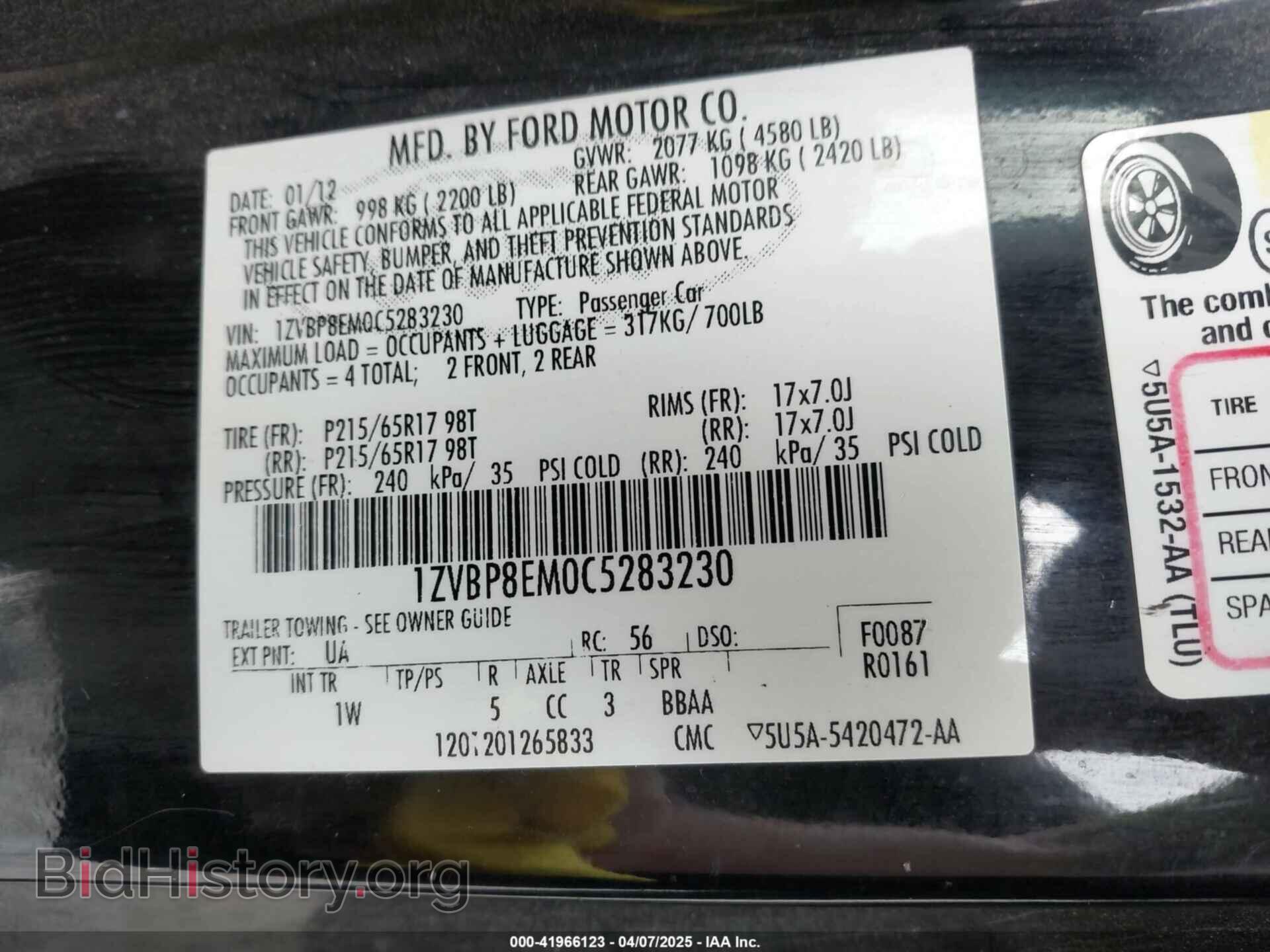 2012 FORD MUSTANG - VIN: 1ZVBP8EM0C5283230 - Фото 9