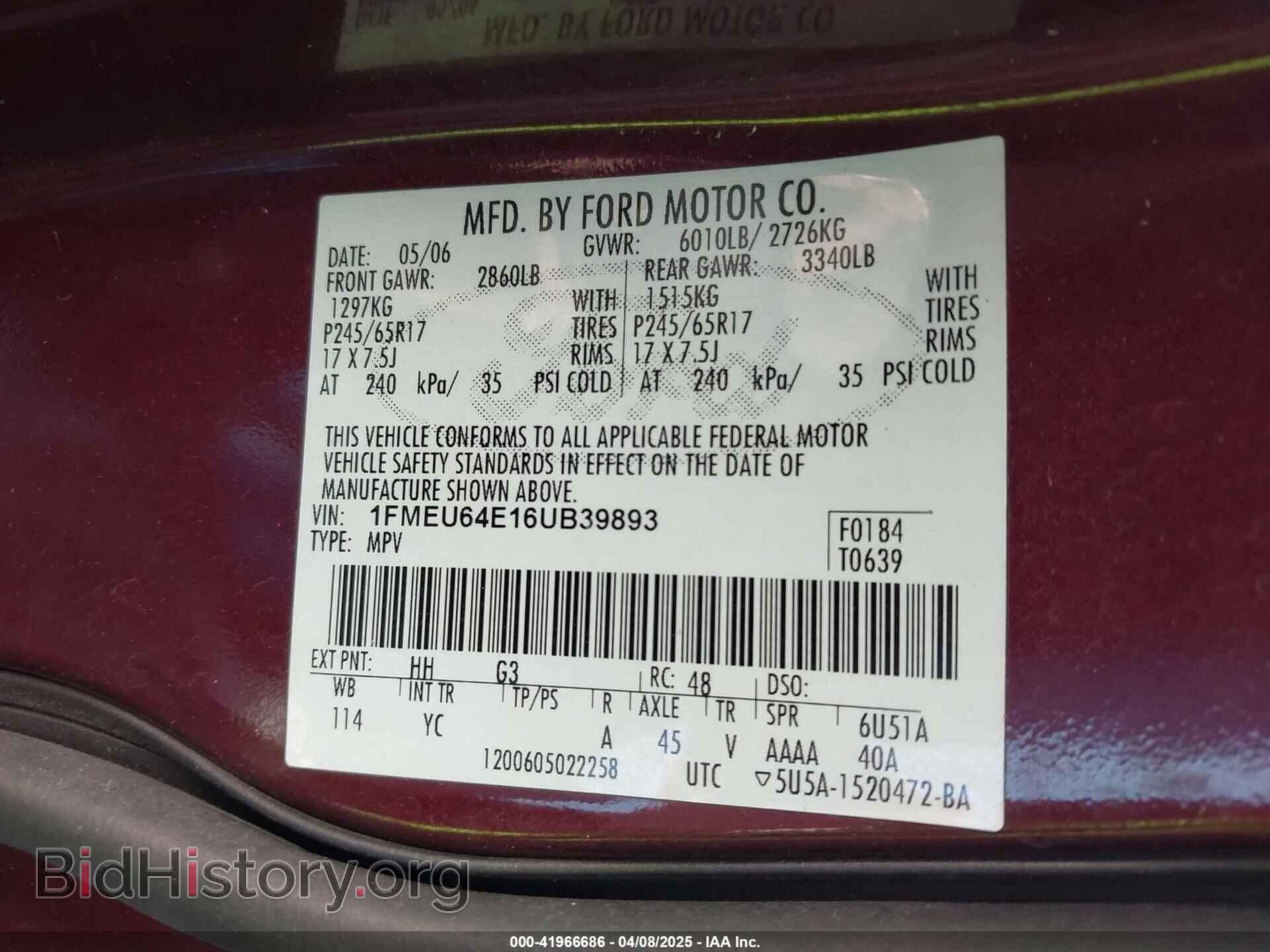 2006 FORD EXPLORER - VIN: 1FMEU64E16UB39893 - Фото 9