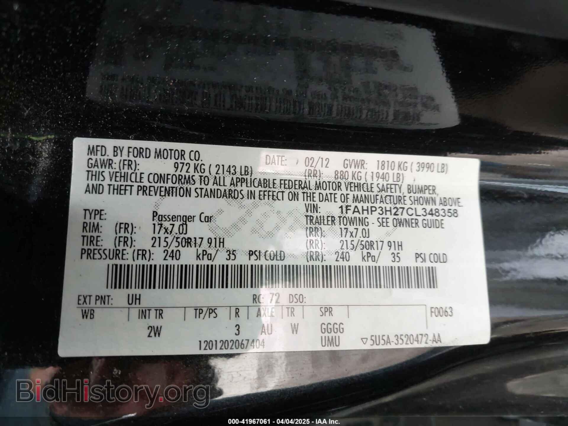 2012 FORD FOCUS - VIN: 1FAHP3H27CL348358 - Фото 9