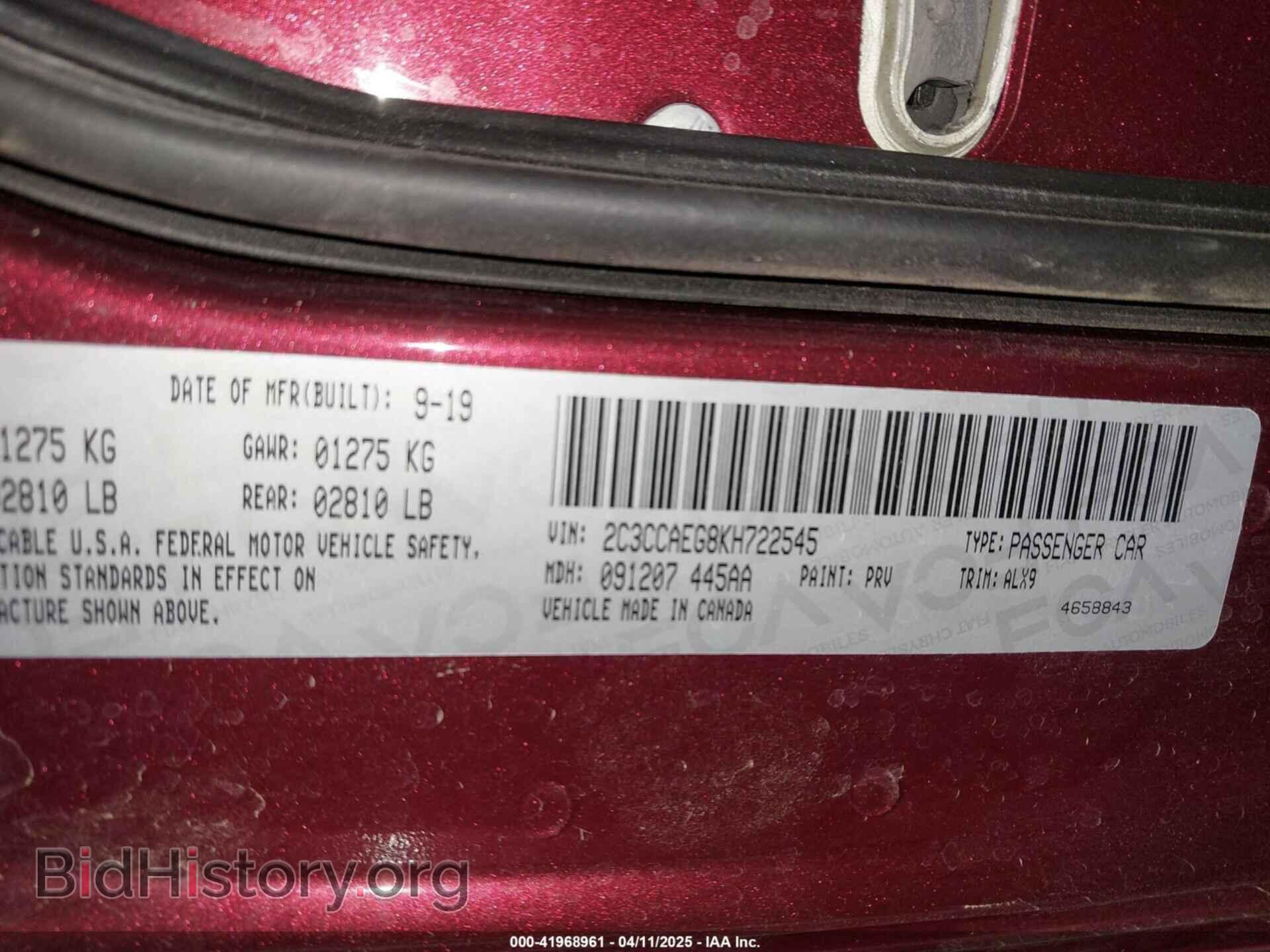2019 CHRYSLER 300 - VIN: 2C3CCAEG8KH722545 - Фото 9