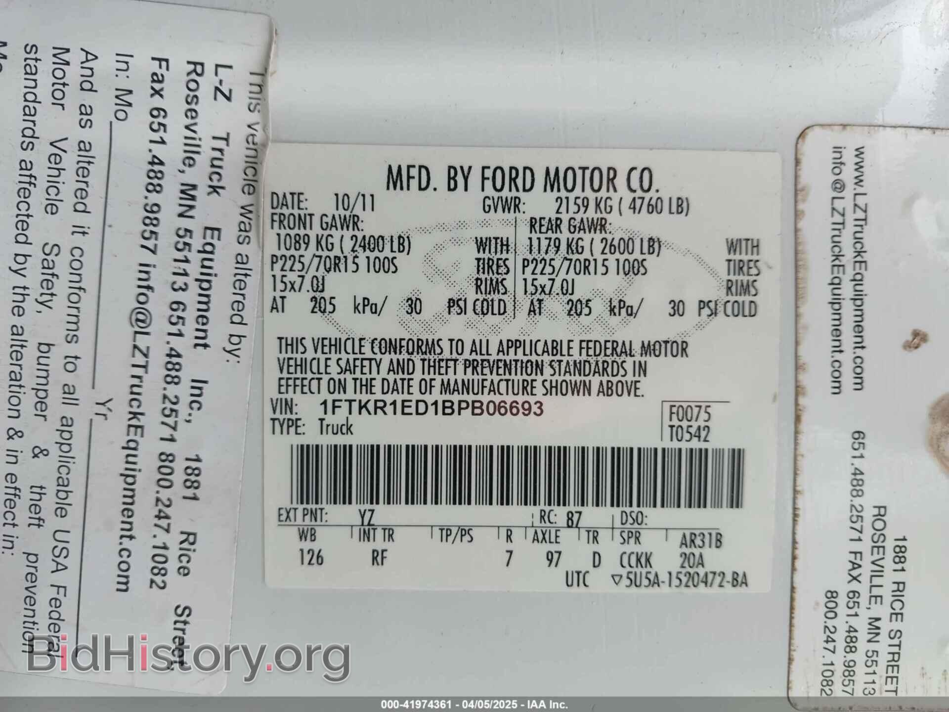 2011 FORD RANGER - VIN: 1FTKR1ED1BPB06693 - Фото 9