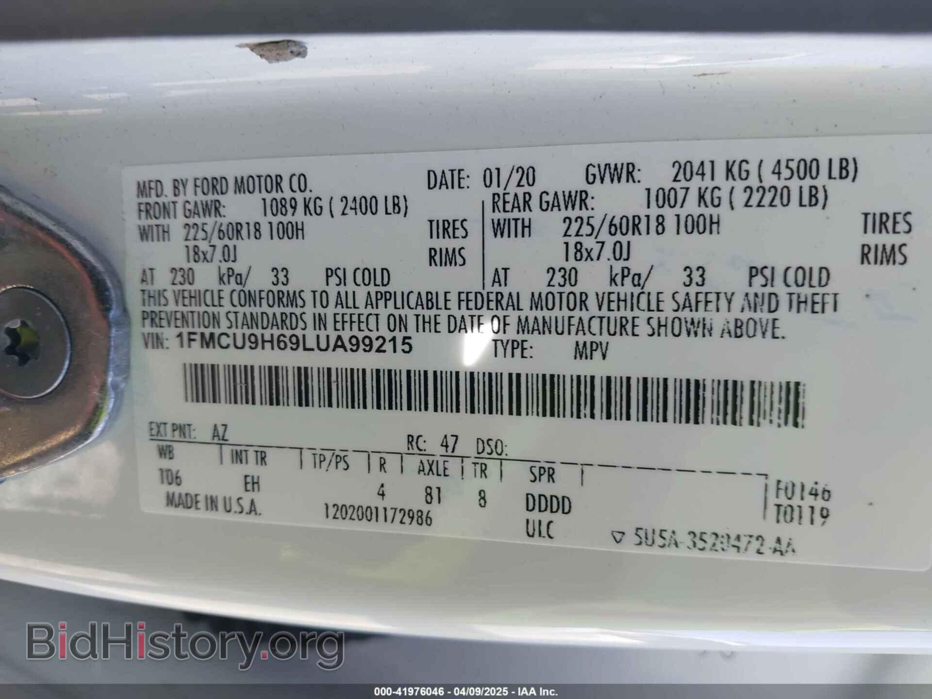 2020 FORD ESCAPE - VIN: 1FMCU9H69LUA99215 - Photo 9