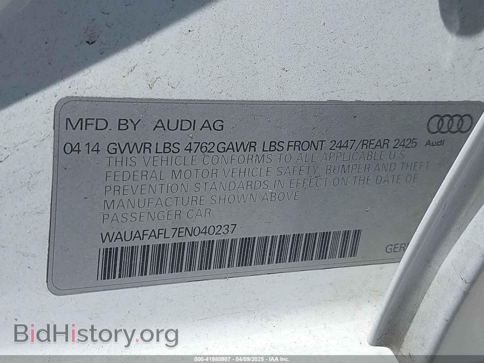 2014 AUDI A4 - VIN: WAUAFAFL7EN040237 - Фото 9