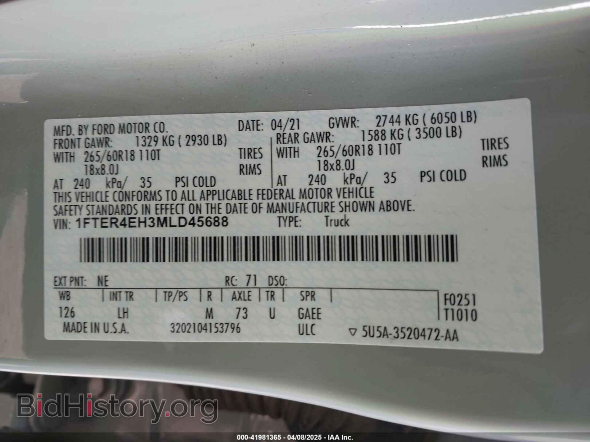 2021 FORD RANGER - VIN: 1FTER4EH3MLD45688 - Фото 9