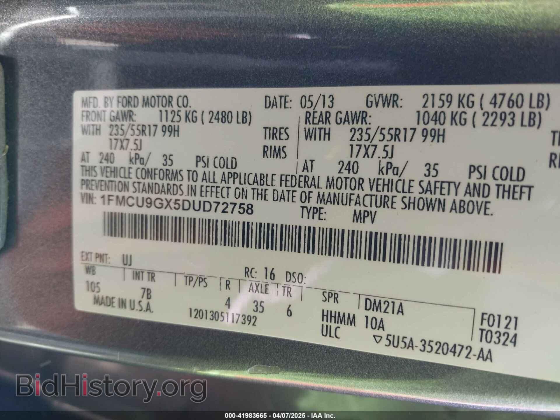 2013 FORD ESCAPE - VIN: 1FMCU9GX5DUD72758 - Фото 9