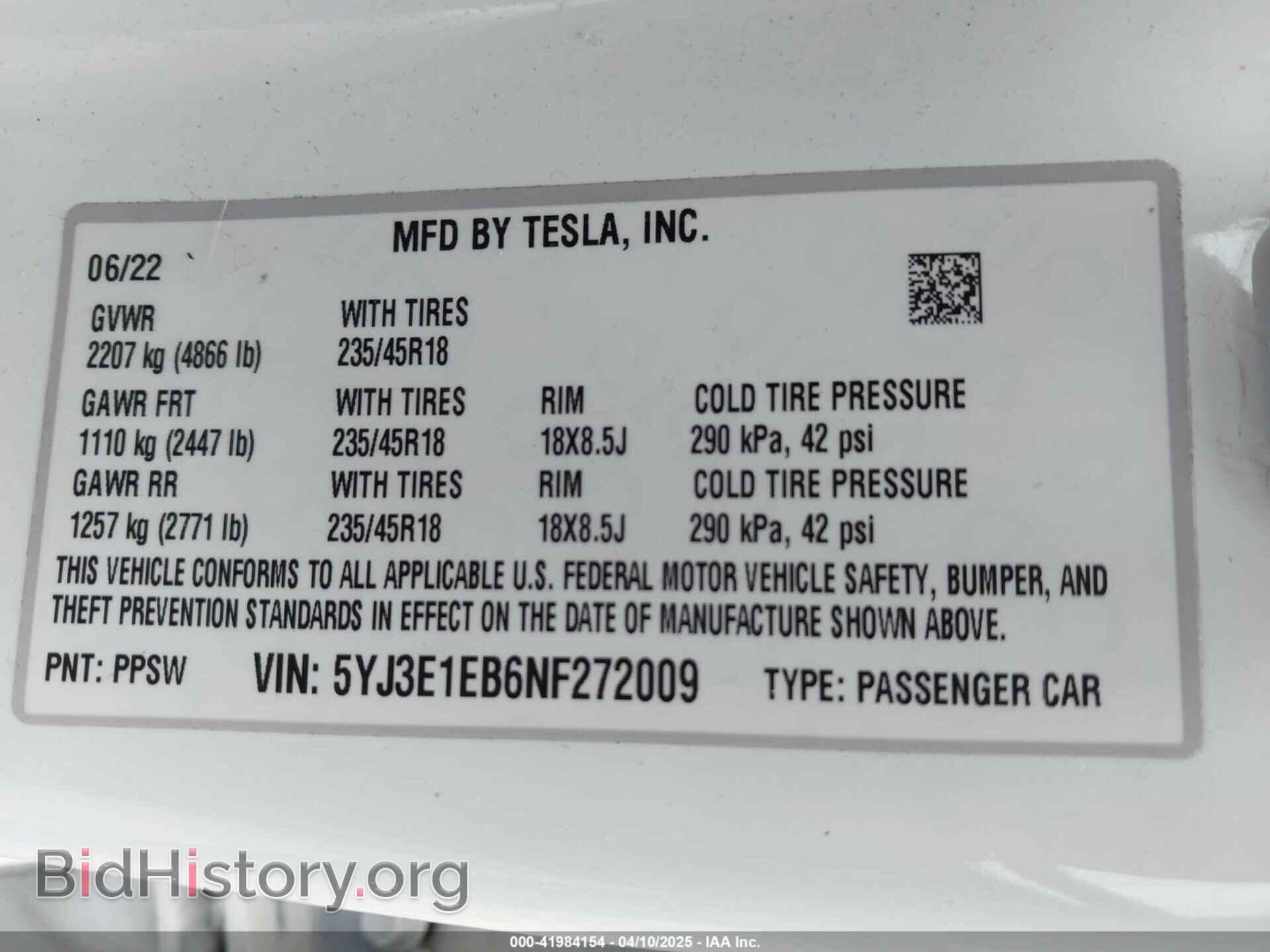 2022 TESLA MODEL 3 - VIN: 5YJ3E1EB6NF272009 - Фото 9