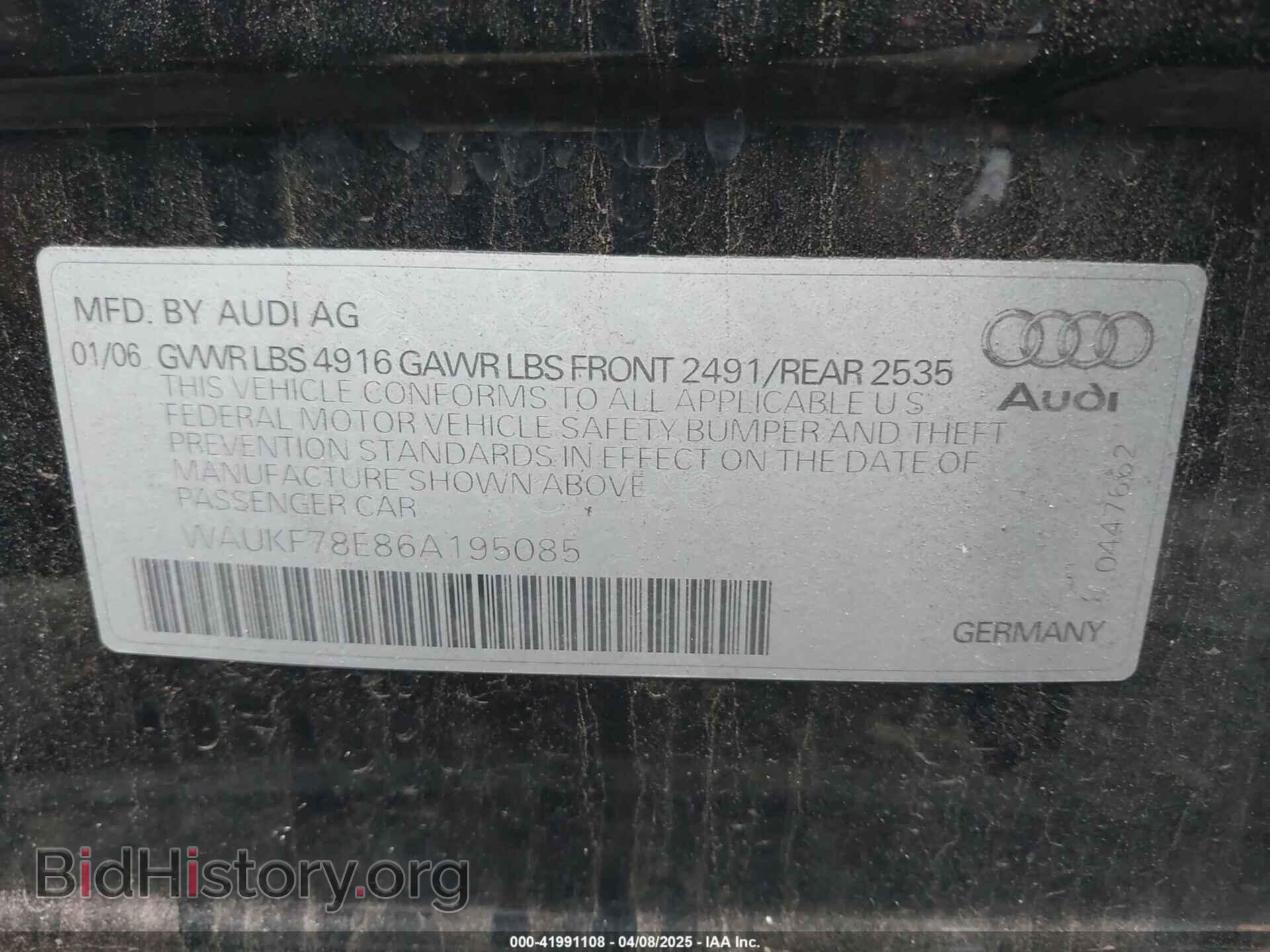 2006 AUDI A4 - VIN: WAUKF78E86A195085 - Фото 9