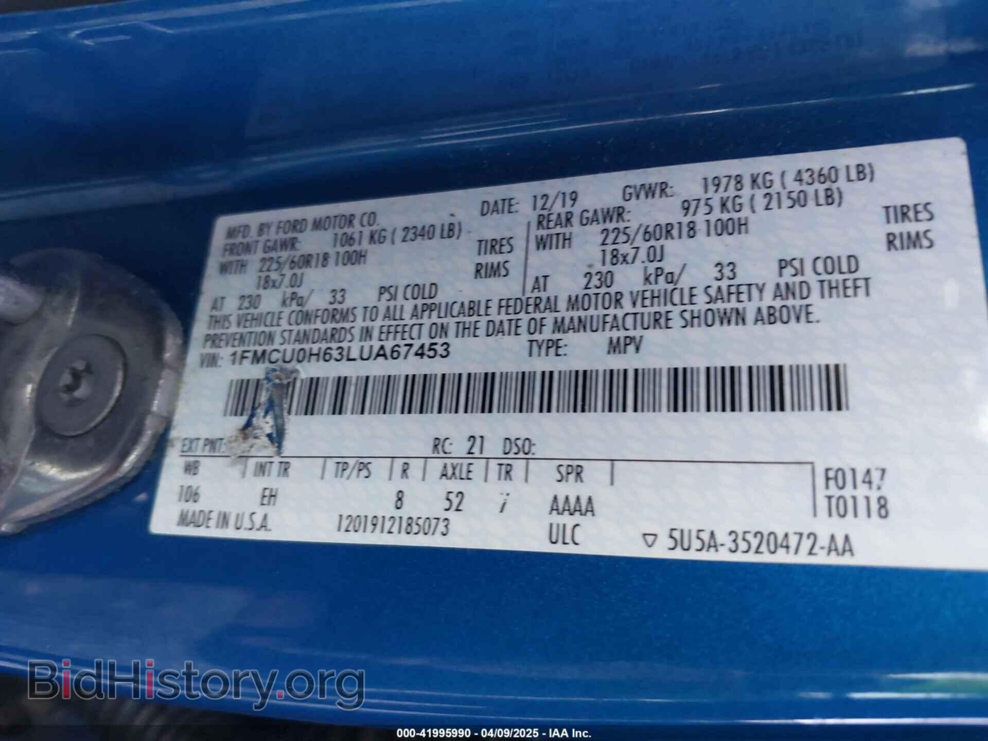 2020 FORD ESCAPE - VIN: 1FMCU0H63LUA67453 - Photo 9