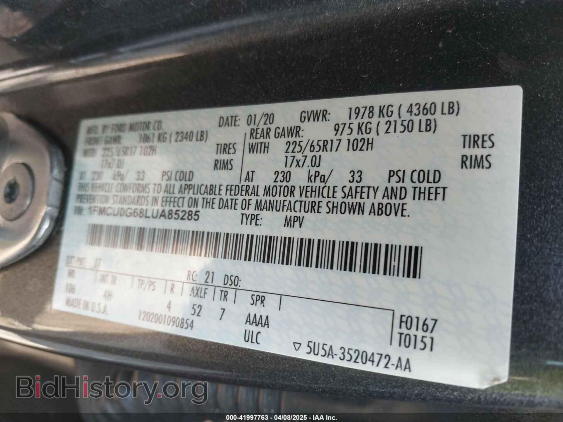 2020 FORD ESCAPE - VIN: 1FMCU0G68LUA85285 - Photo 9