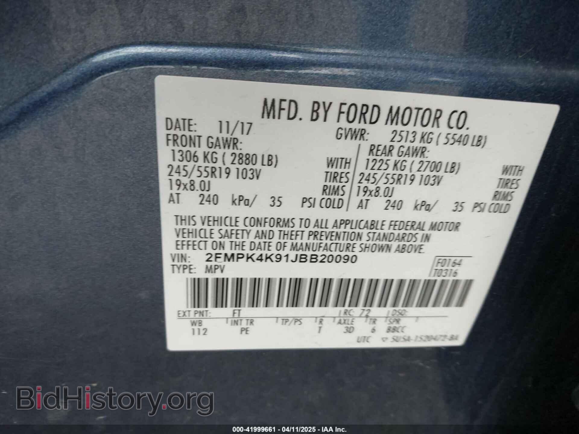 2018 FORD EDGE - VIN: 2FMPK4K91JBB20090 - Photo 9
