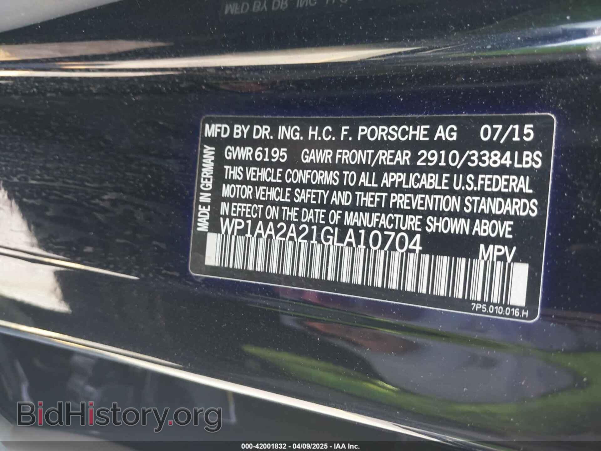 2016 PORSCHE CAYENNE - VIN: WP1AA2A21GLA10704 - Фото 9