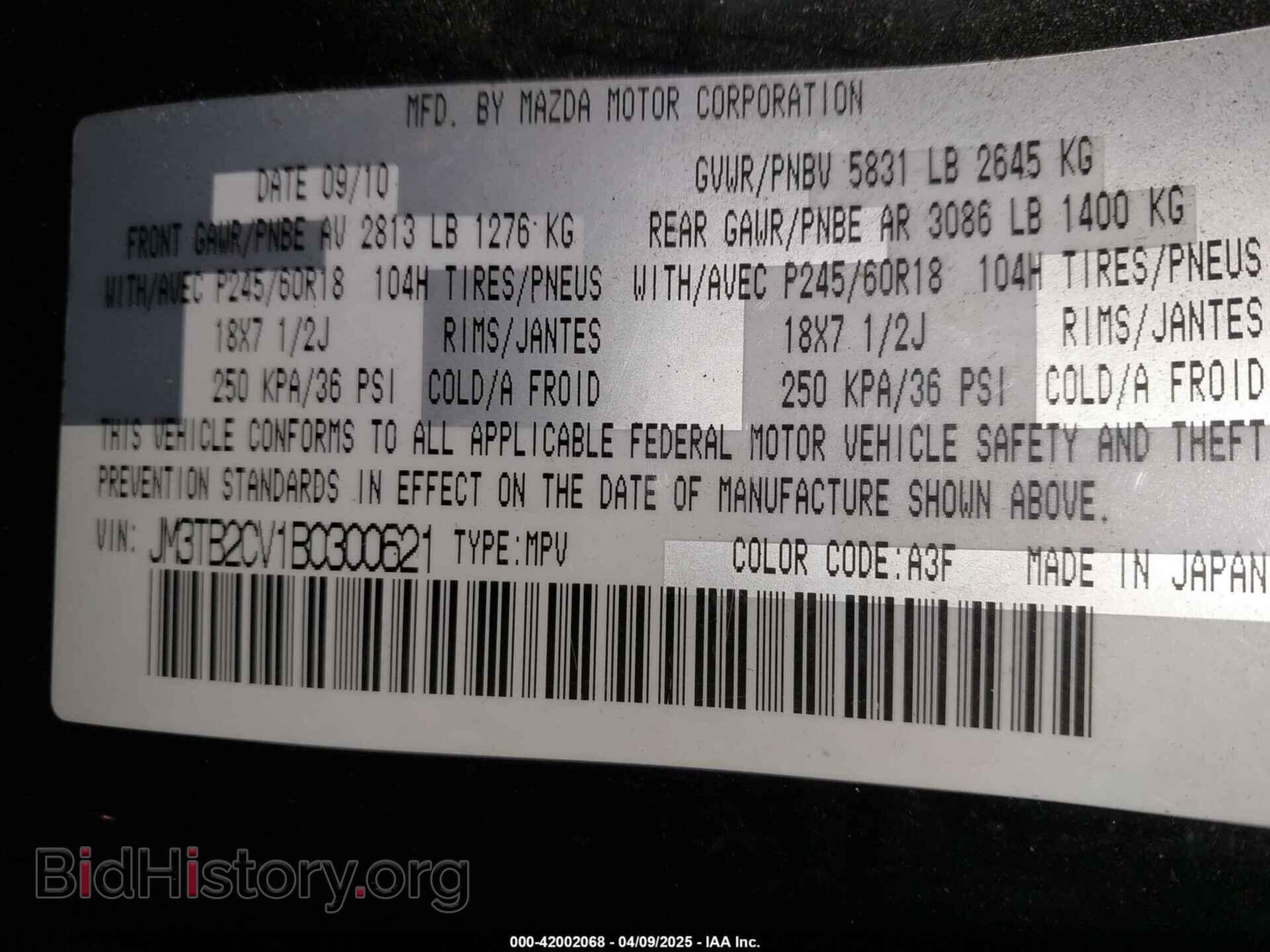 2011 MAZDA CX-9 - VIN: JM3TB2CV1B0300621 - Фото 9