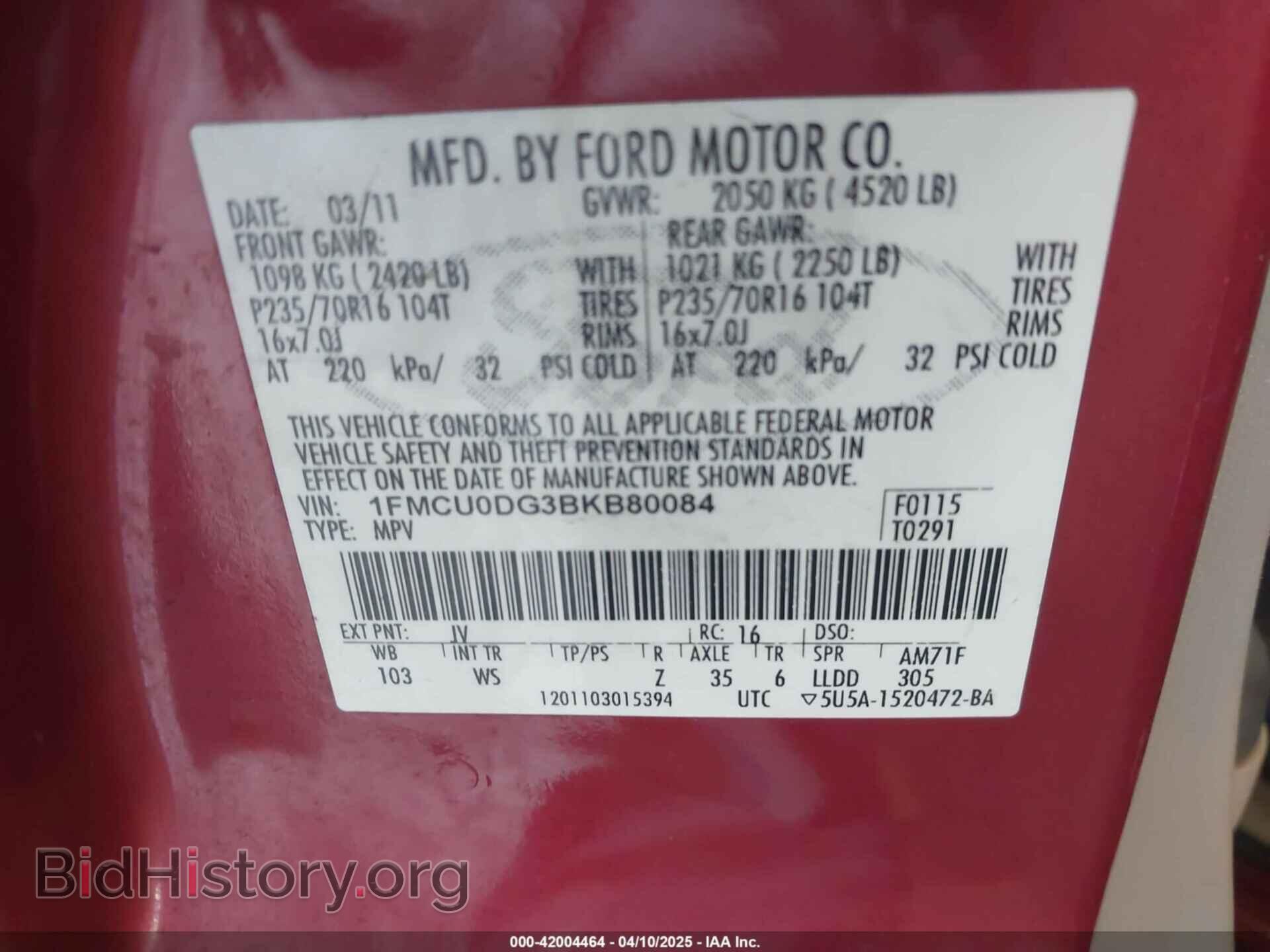 2011 FORD ESCAPE - VIN: 1FMCU0DG3BKB80084 - Фото 9