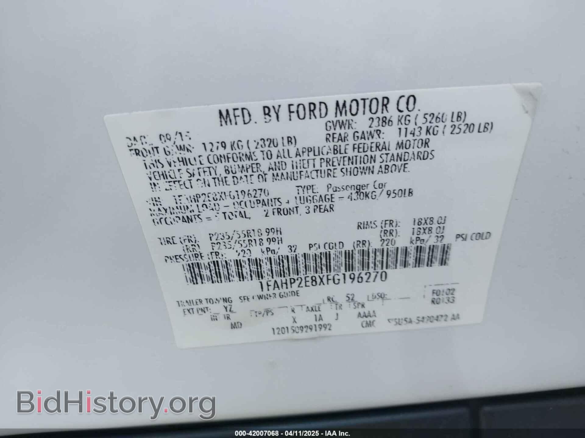 2015 FORD TAURUS - VIN: 1FAHP2E8XFG196270 - Фото 9