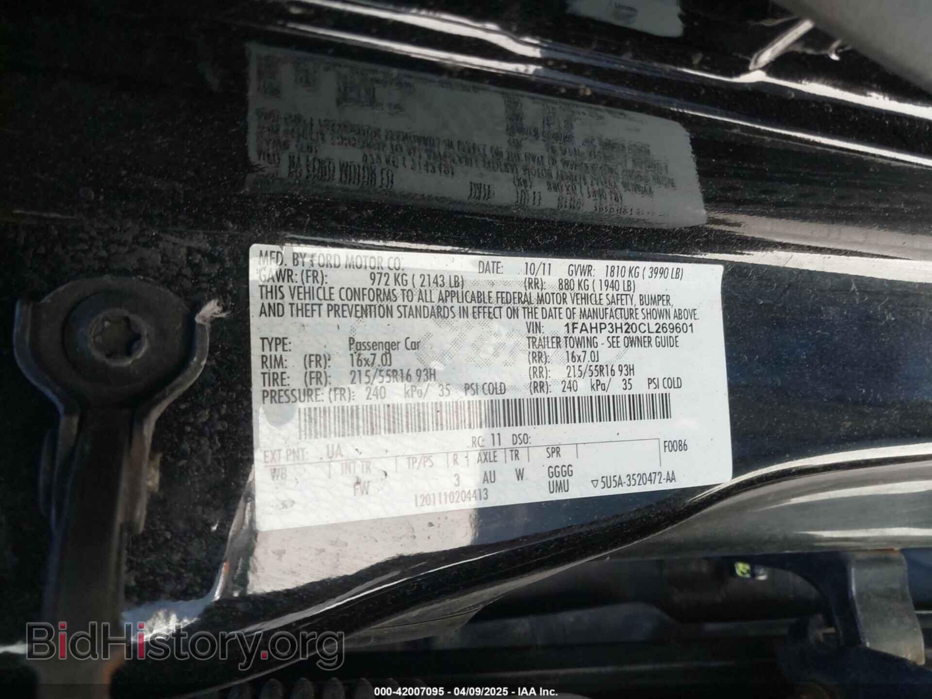 2012 FORD FOCUS - VIN: 1FAHP3H20CL269601 - Фото 9