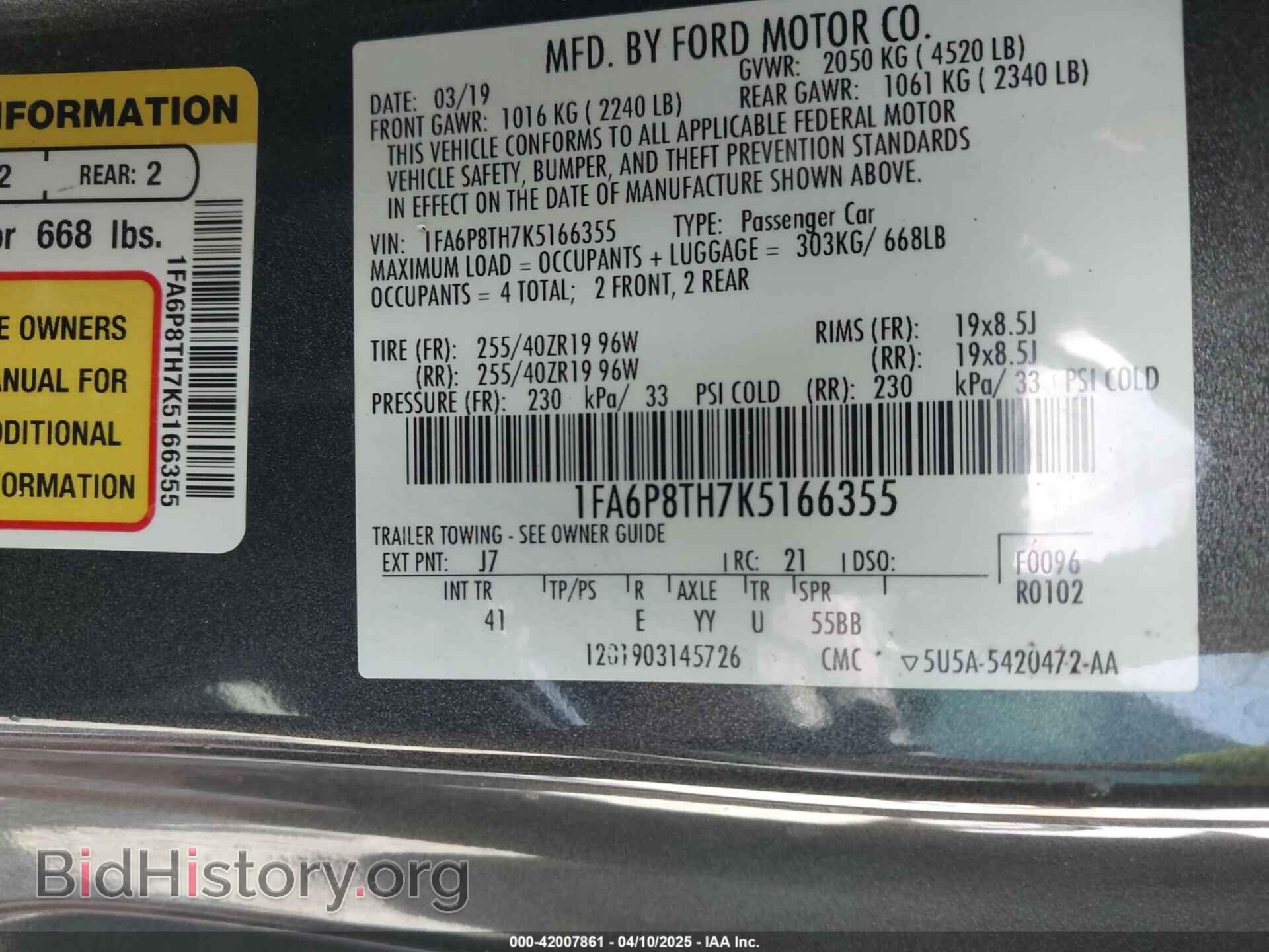 2019 FORD MUSTANG - VIN: 1FA6P8TH7K5166355 - Фото 9