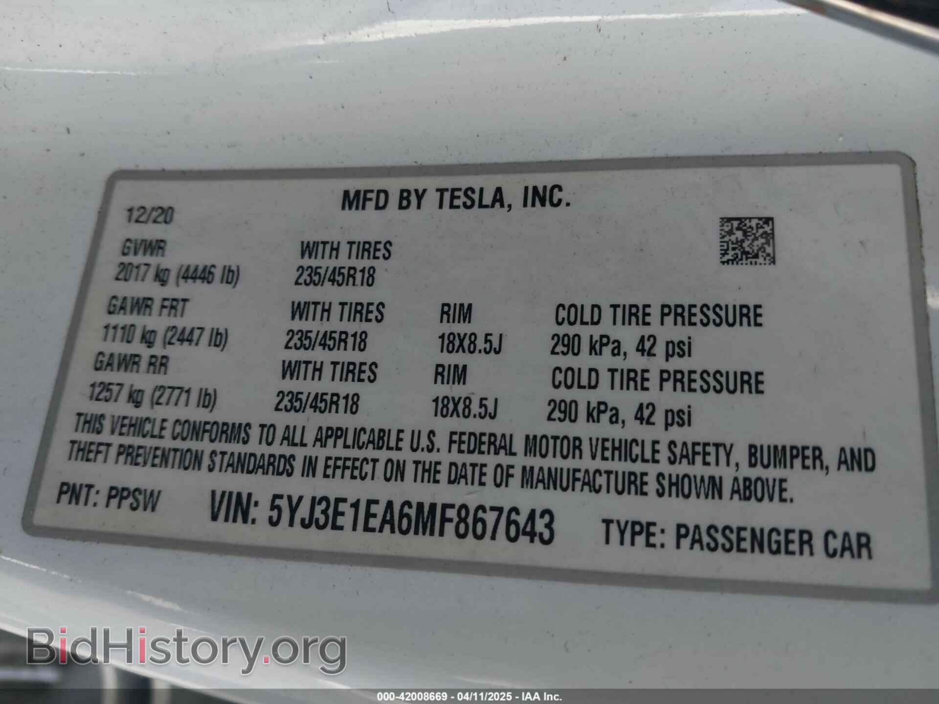 2021 TESLA MODEL 3 - VIN: 5YJ3E1EA6MF867643 - Фото 9