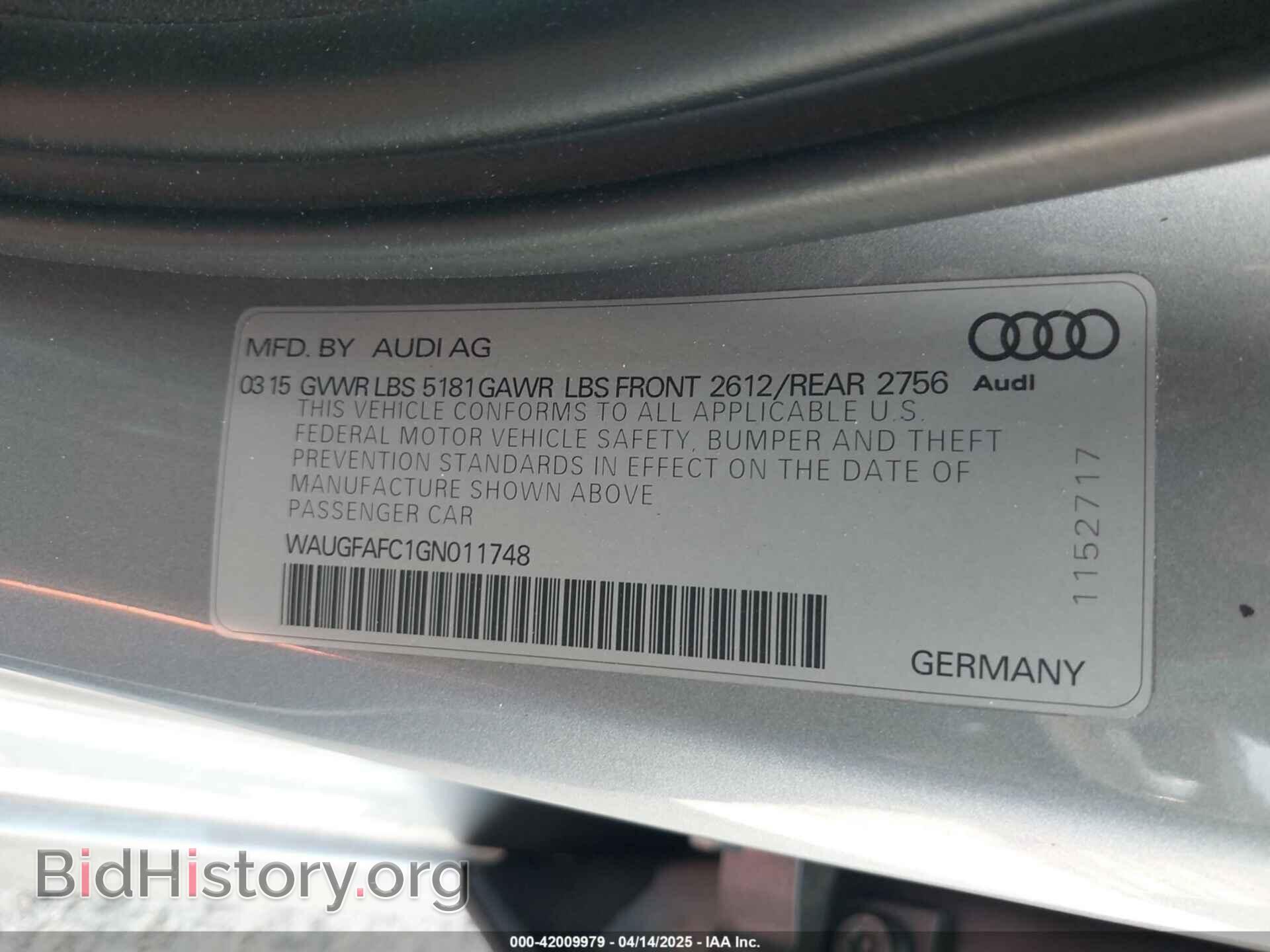 2016 AUDI A6 - VIN: WAUGFAFC1GN011748 - Фото 9