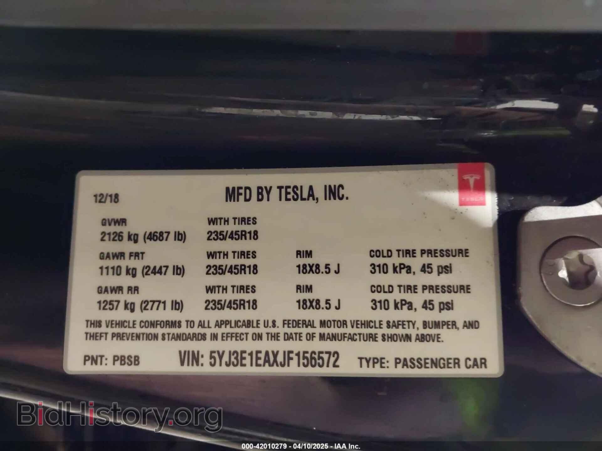 2018 TESLA MODEL 3 - VIN: 5YJ3E1EAXJF156572 - Photo 9