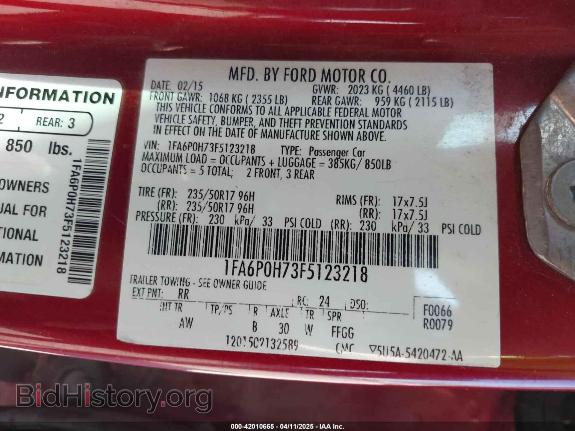2015 FORD FUSION - VIN: 1FA6P0H73F5123218 - Фото 9