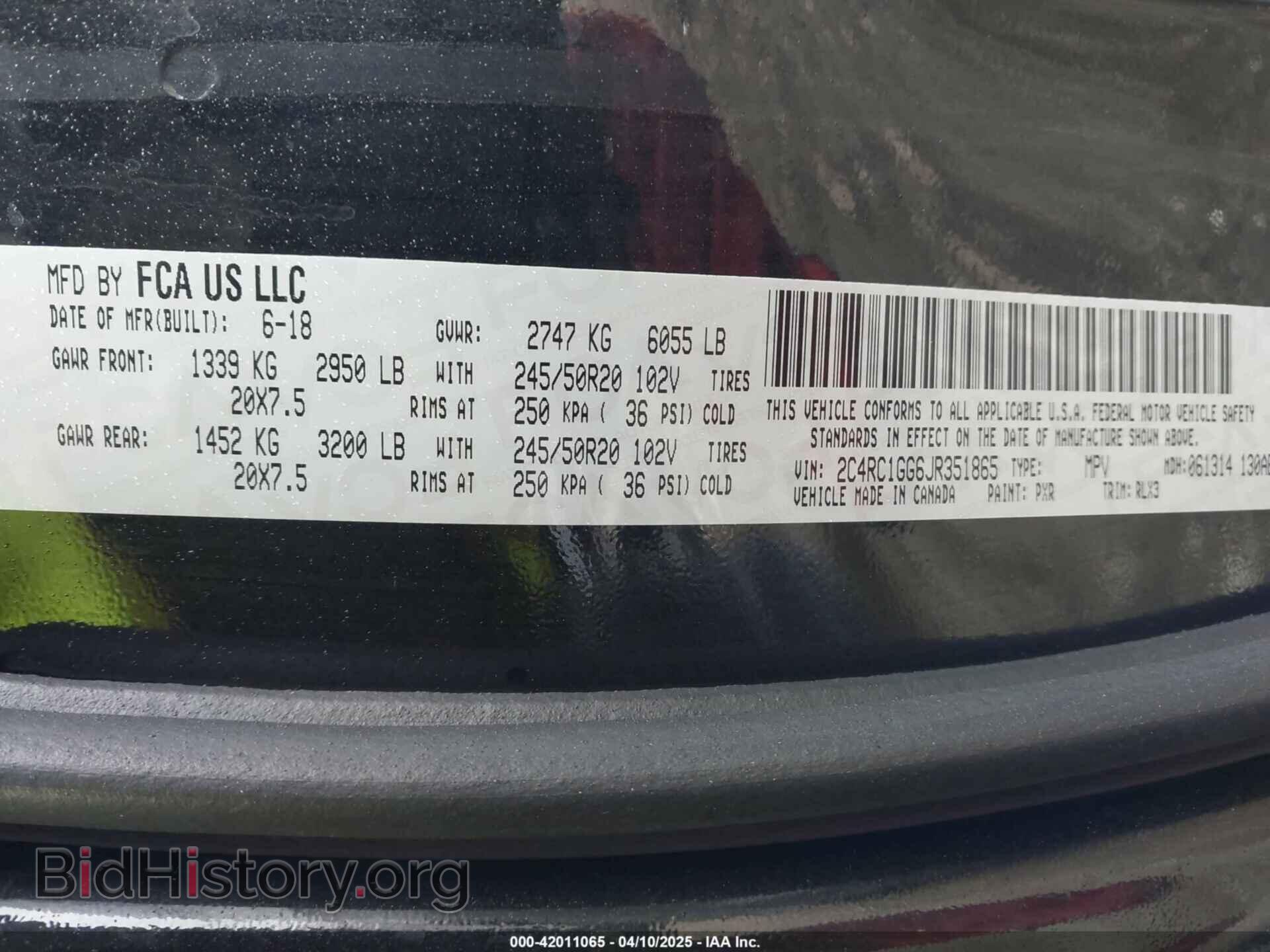 2018 CHRYSLER PACIFICA - VIN: 2C4RC1GG6JR351865 - Фото 9