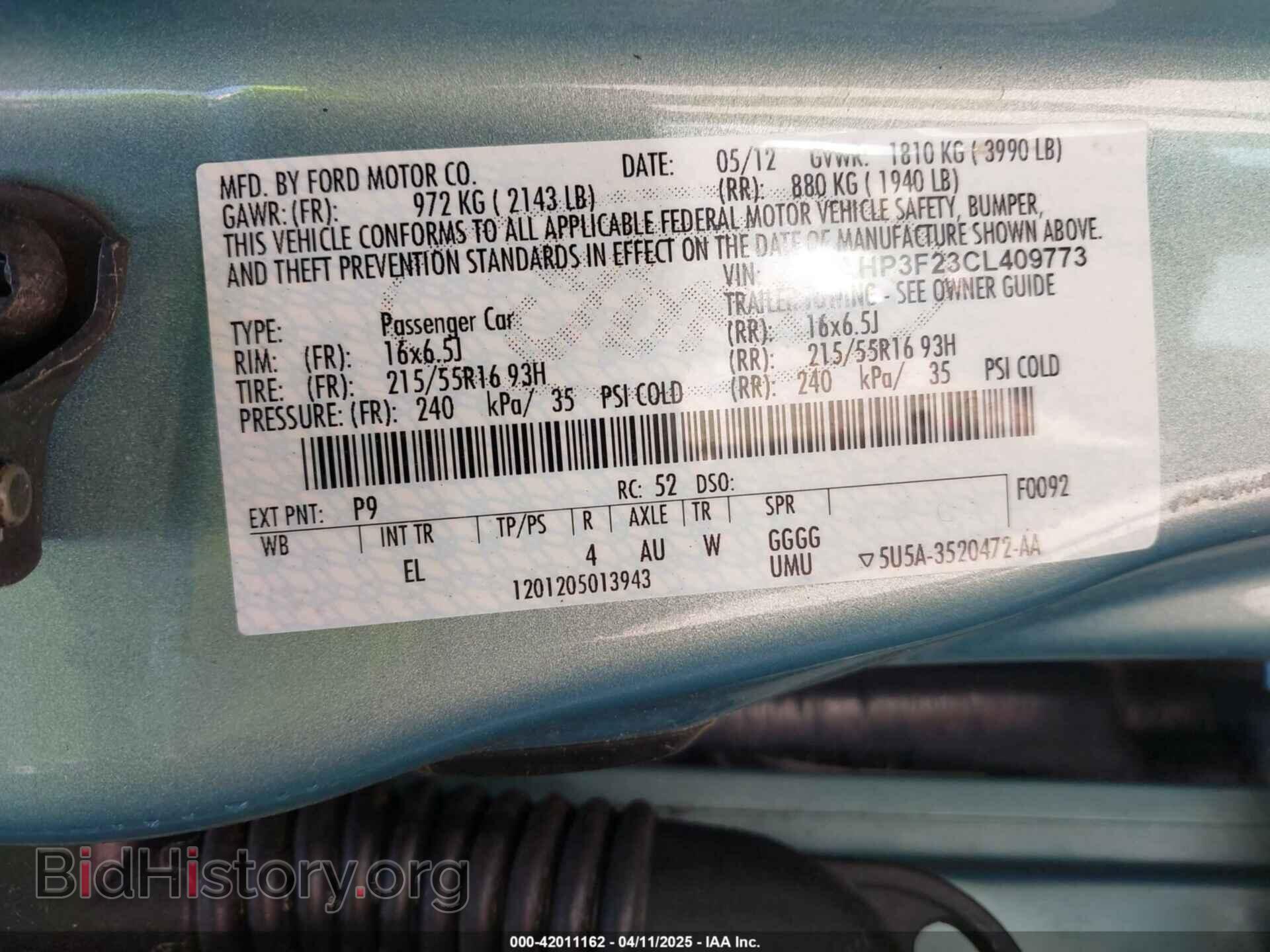 2012 FORD FOCUS - VIN: 1FAHP3F23CL409773 - Фото 9