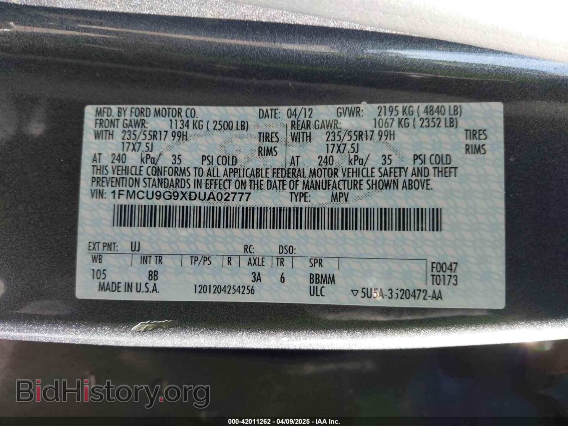 2013 FORD ESCAPE - VIN: 1FMCU9G9XDUA02777 - Фото 9