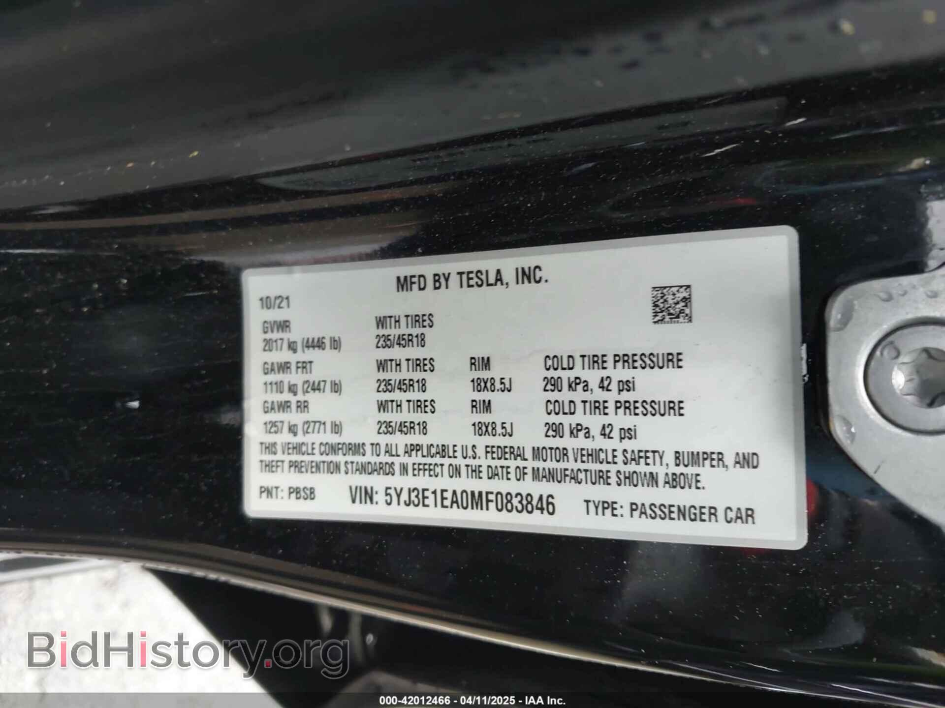 2021 TESLA MODEL 3 - VIN: 5YJ3E1EA0MF083846 - Фото 9